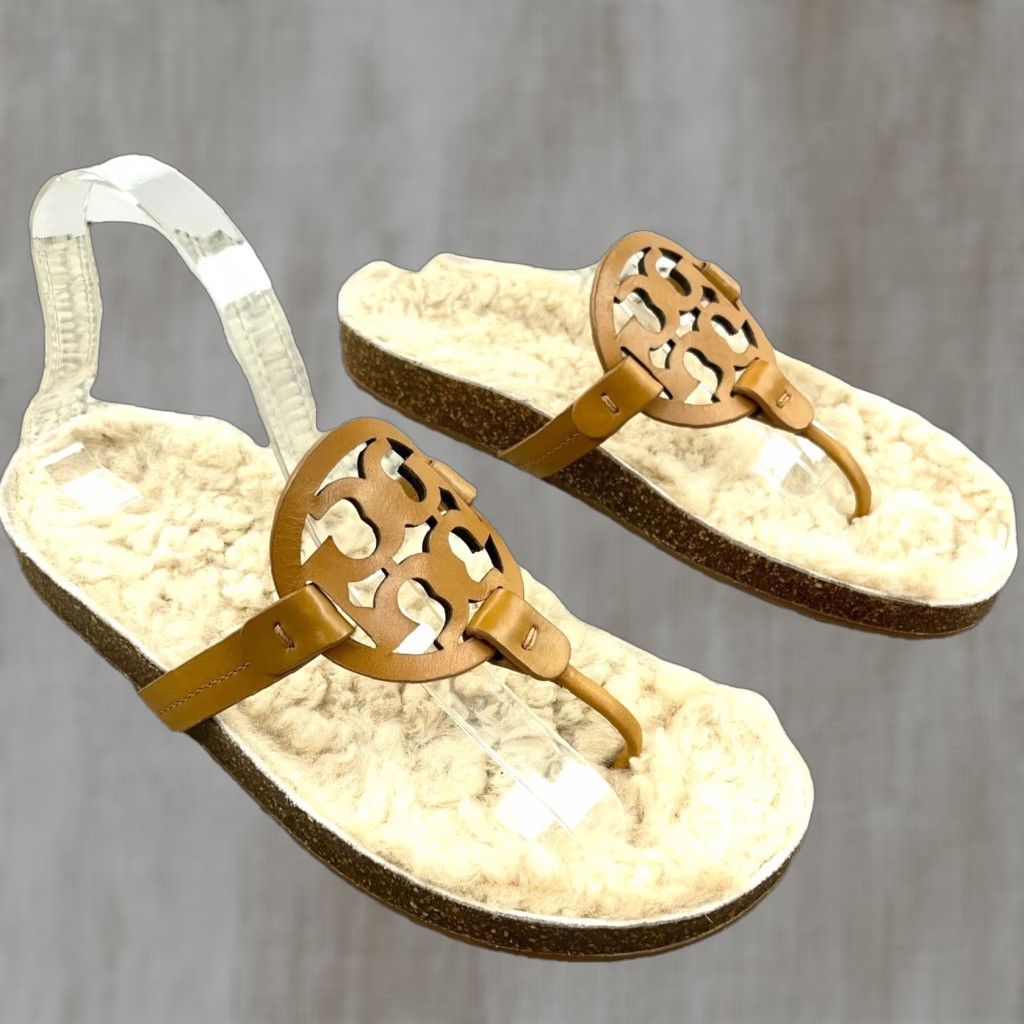 VINTAGE Tory Burch Miller Cloud Shearling Leather Logo Flat