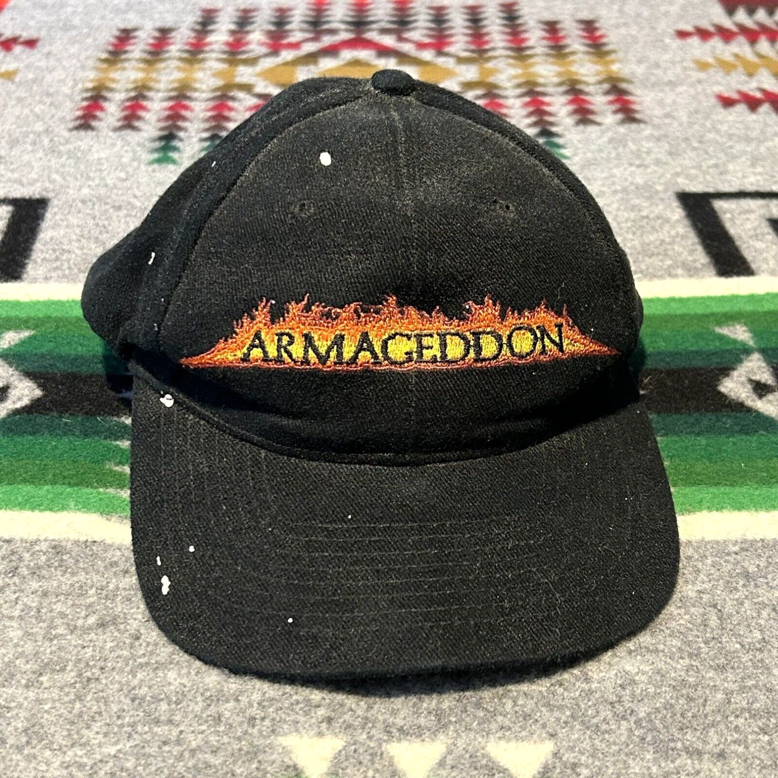 image of Vintage 1998 Armageddon Movie Promo Hat Strapback Baseball Cap Distressed in White, Men's