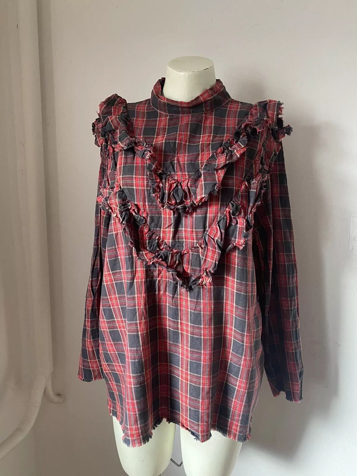 Other Zara Ruffled Grunge Blouse Size L Distressed Sk66 Size L / US 10 / IT 46 - 1 Thumbnail