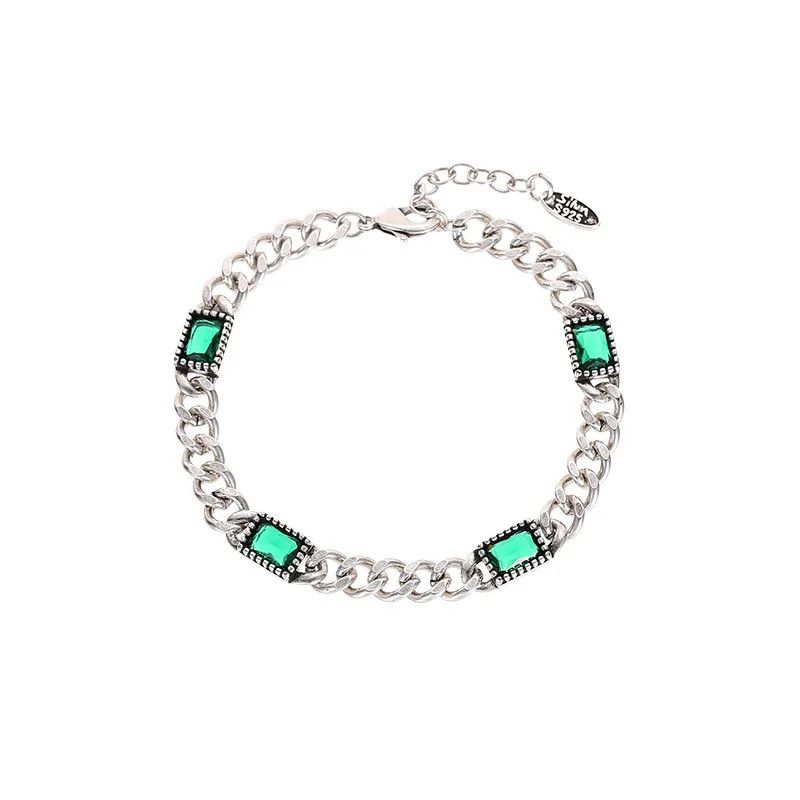 Jewelry Green Stone Retro Chain Bracelet Size ONE SIZE - 4 Thumbnail