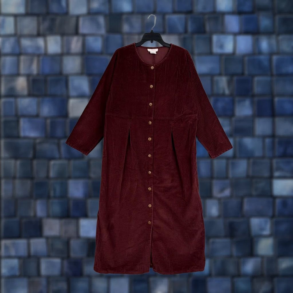 J. Jill J Jill Shirt Dress Women XL Red Corduroy Wide Wale 3/4 Sleeve Maxi Casual Size XL / US 12-14 / IT 48-50 - 1 Thumbnail