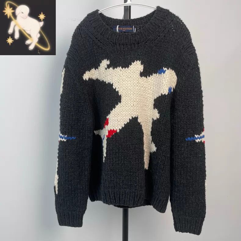Louis Vuitton Louis Vuitton Black Airplane Intarsia Wool Crew Neck Long- Size US M / EU 48-50 / 2 - 1 Thumbnail