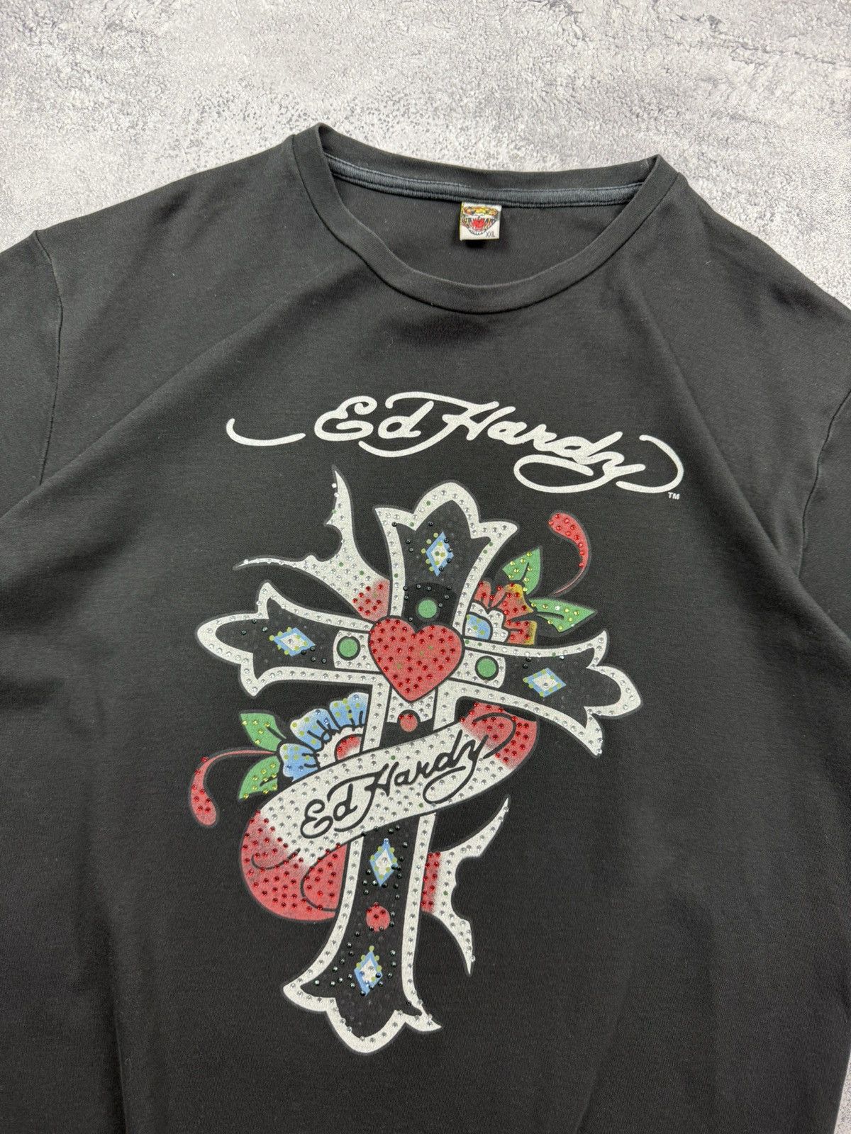 Ed Hardy Vintage Y2K Ed Hardy By Christian Audigier T-Shirt Cross Tee Size US XL / EU 56 / 4 - 8 Thumbnail