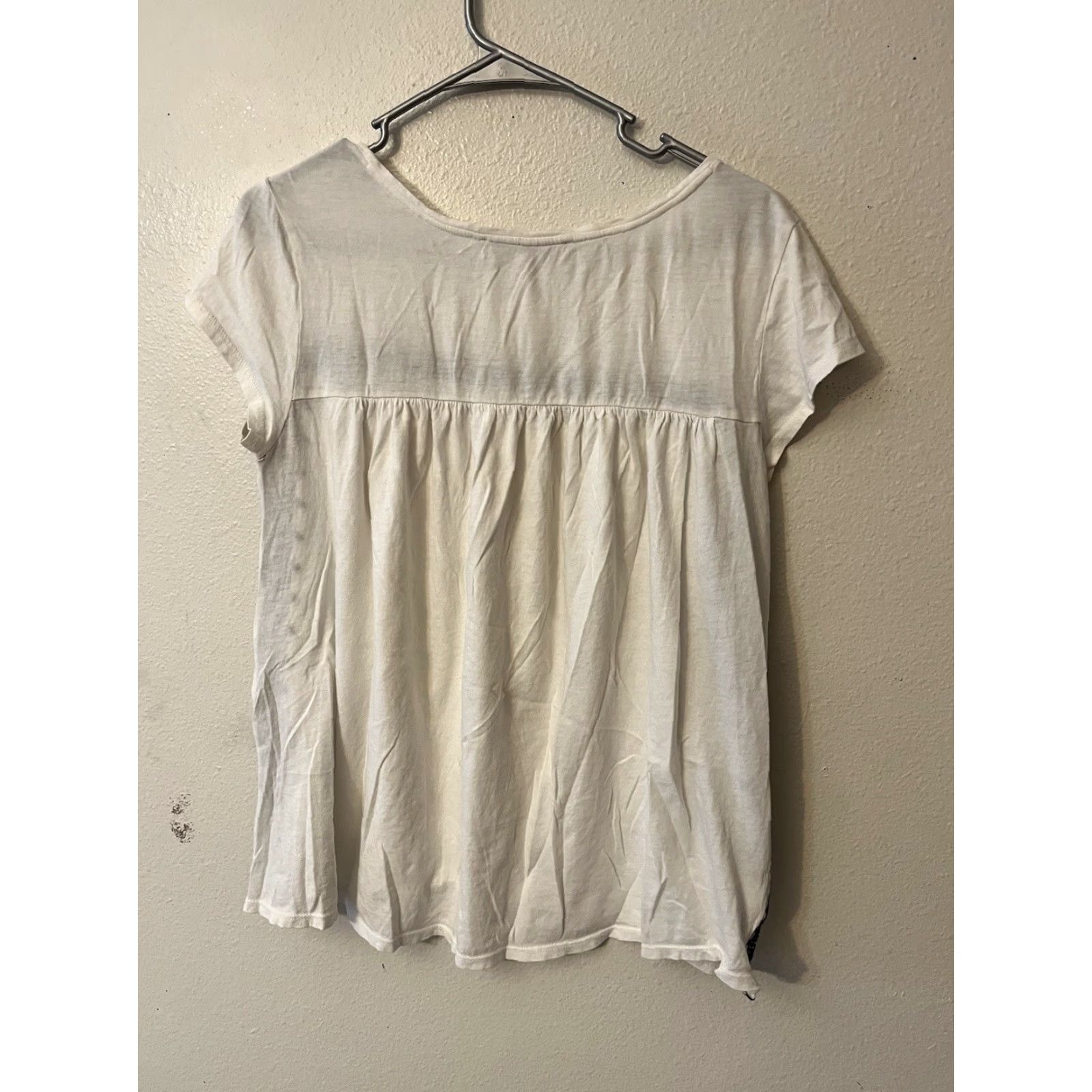 Ann Taylor Loft Embroidered Blouse Small Boho Top Navy Embroidery Paper Thin Cotton Size S / US 4 / IT 40 - 2 Thumbnail