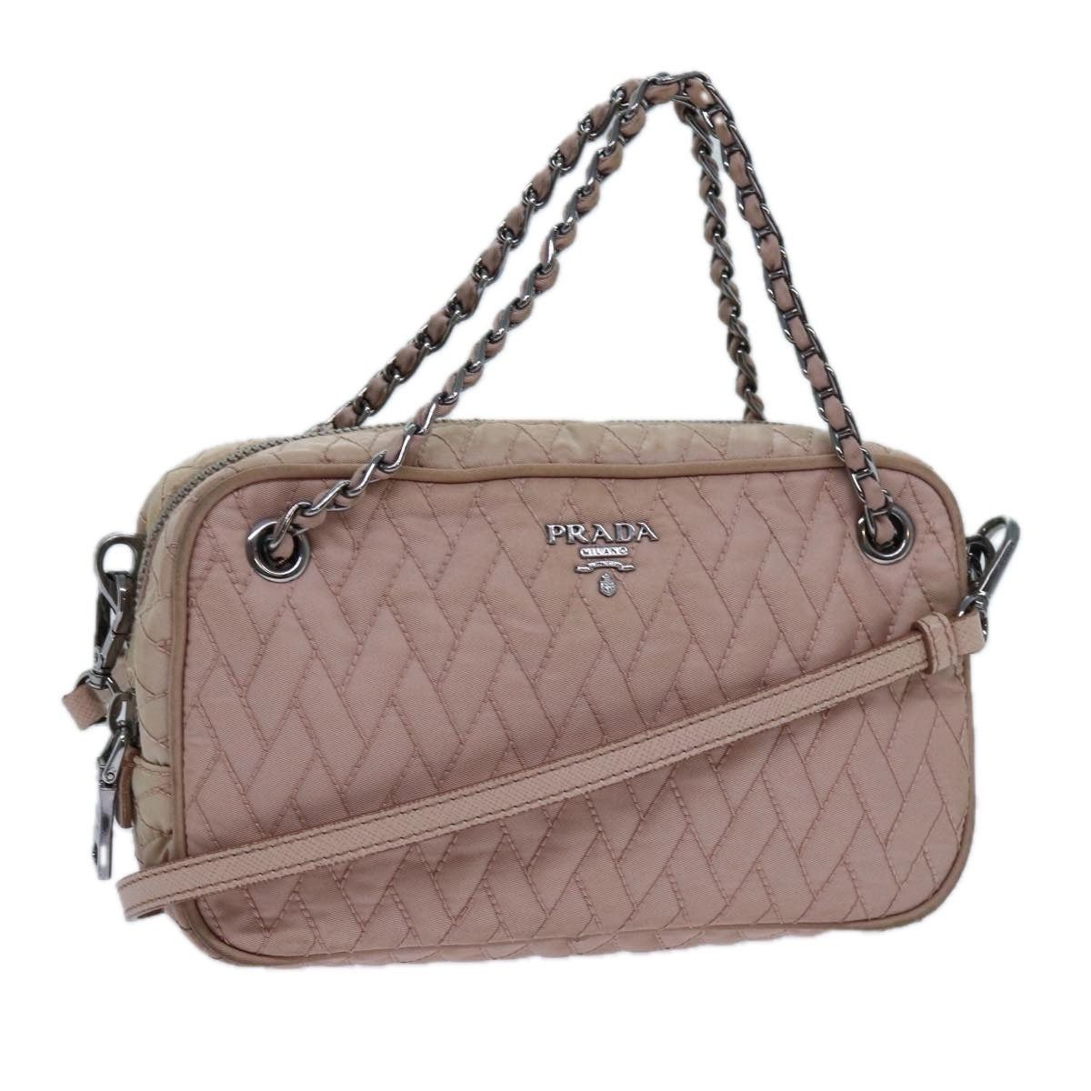 PRADA Quilted Hand Bag Nylon Pink