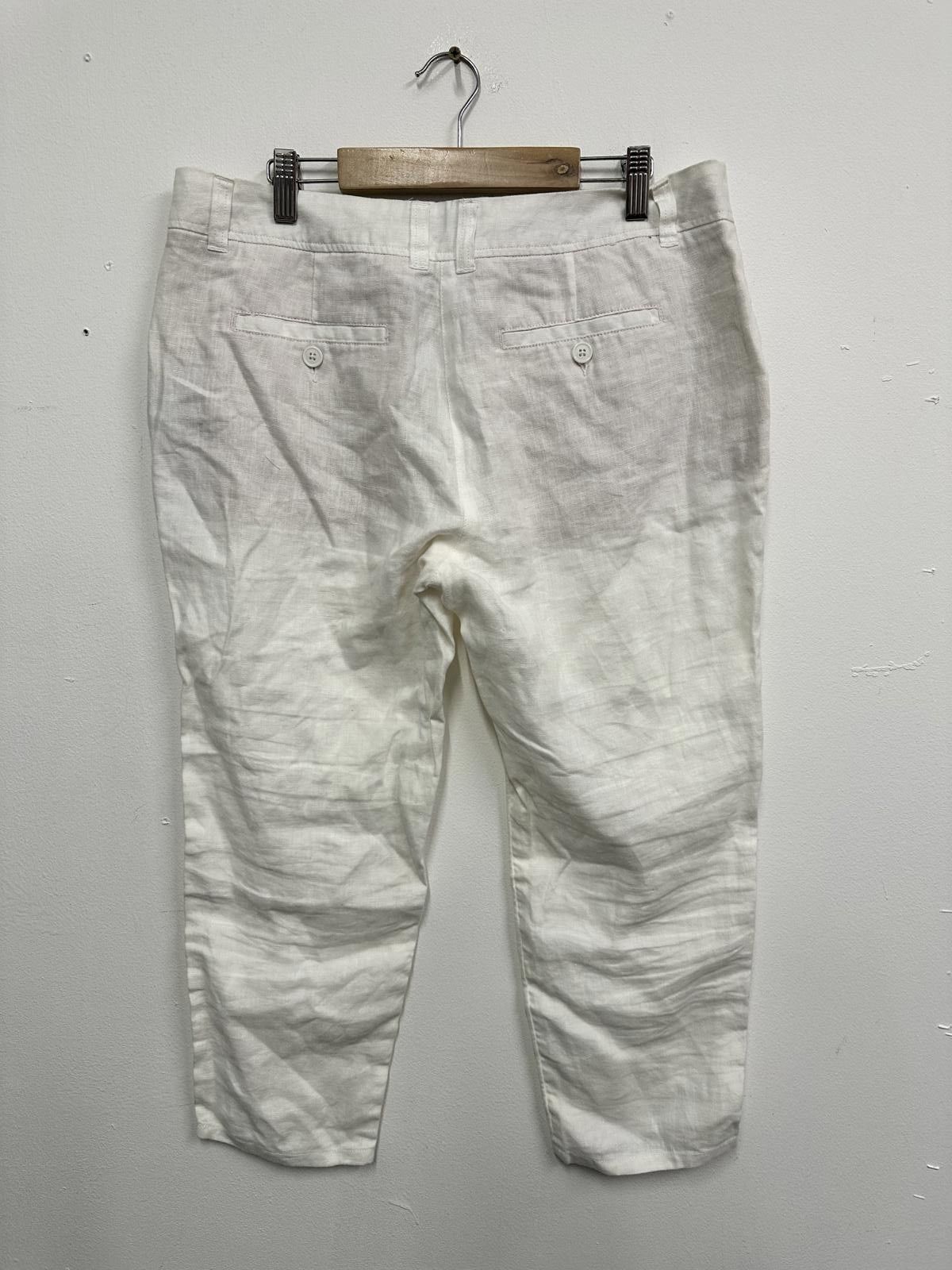 Boden Boden White Linen Blend Cropped Trousers Size 30" / US 8 / IT 44 - 2 Thumbnail