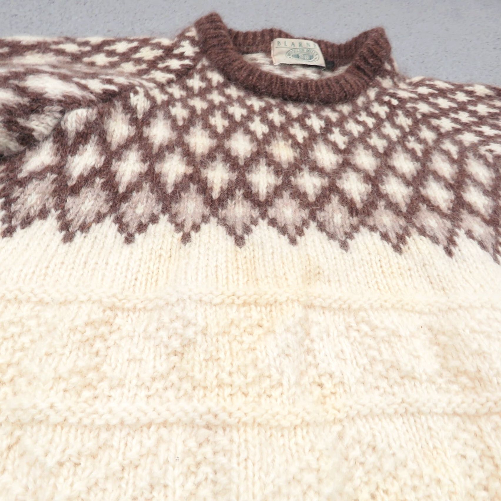 Vintage VINTAGE Blarney Woolen Mills Sweater Mens Large Cream Brown Fishermans Chunky Intarsia Size US L / EU 52-54 / 3 - 6 Thumbnail