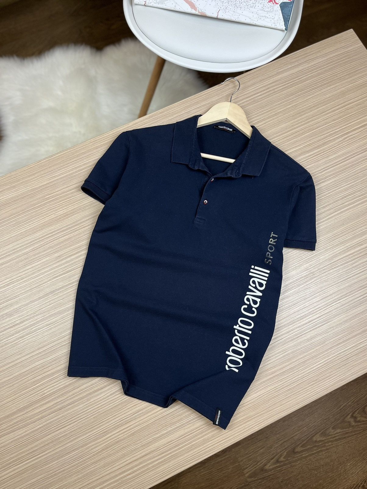 Designer Italian Designers Roberto Cavalli Roberto Cavalli Classic Logo Polo Shirt navy sport Grailed