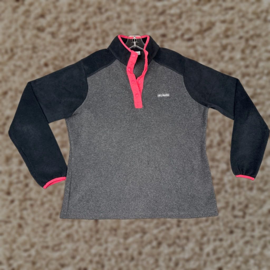 Pinko Columbia Sweater Womens Large Gray Black Pink Button Mock Neck Polyester Fleece Size L / US 10 / IT 46 - 1 Thumbnail