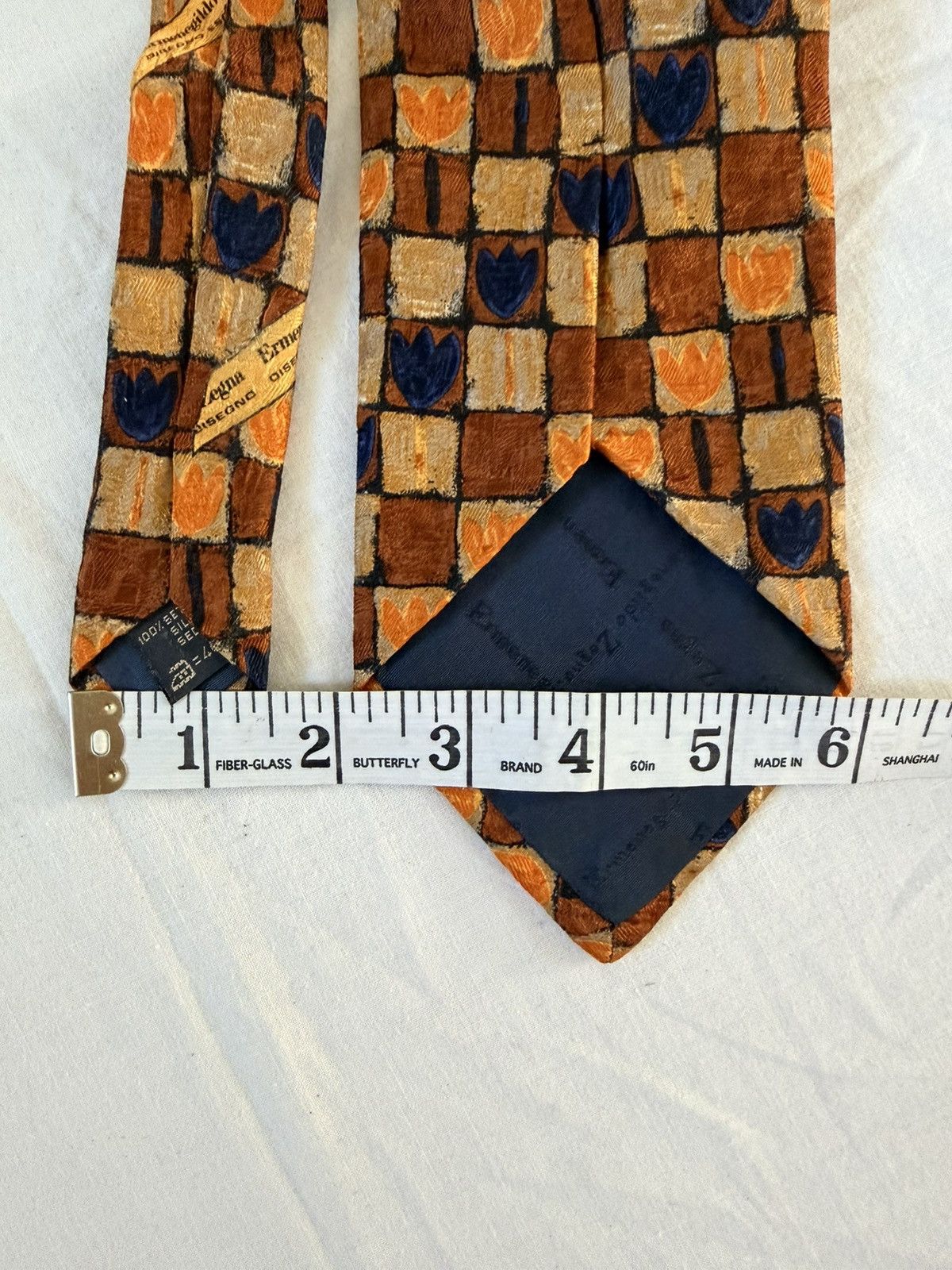 Ermenegildo Zegna Ermenegildo Zegna Silk Tie Brown Orange Blue Jacquard 59” Size ONE SIZE - 5 Thumbnail