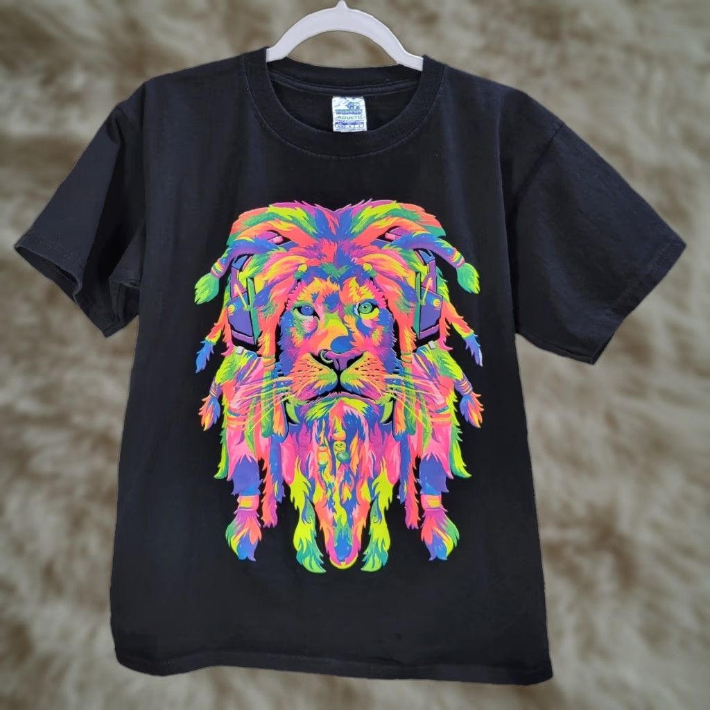 Doublet Vtg Thessh Women's T-Shirt Black Double-Sided Neon LION Sz M Y2K Printed Shirt Womens Kid/Adult? Size M / US 6-8 / IT 42-44 - 1 Thumbnail