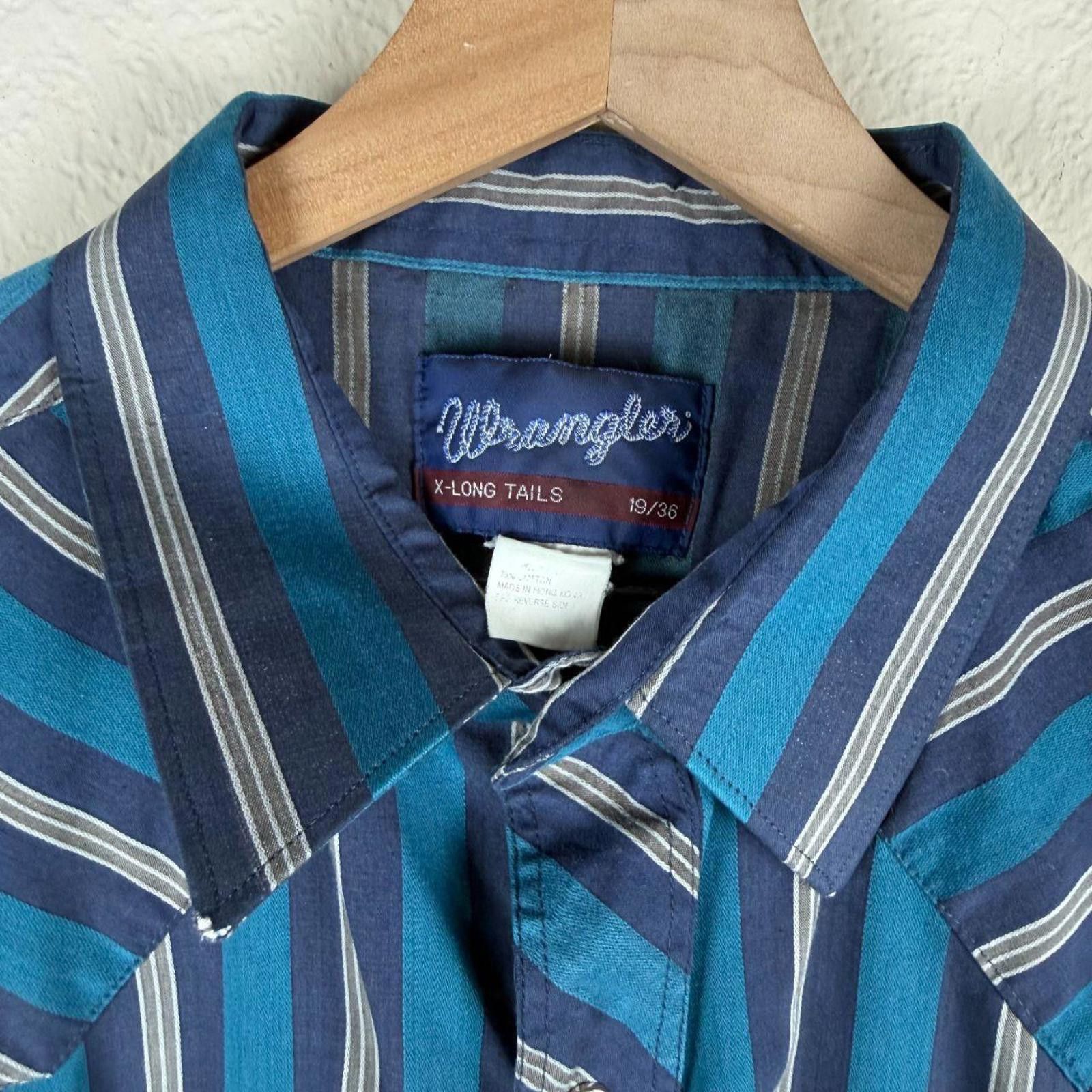 Wrangler Wrangler Shirt Men's X-Long Navy Turquoise Size US XL / EU 56 / 4 - 4 Thumbnail