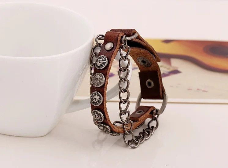 Other Leather Round Skull Handmade Skeleton Bangles Bracelets Size ONE SIZE - 3 Thumbnail