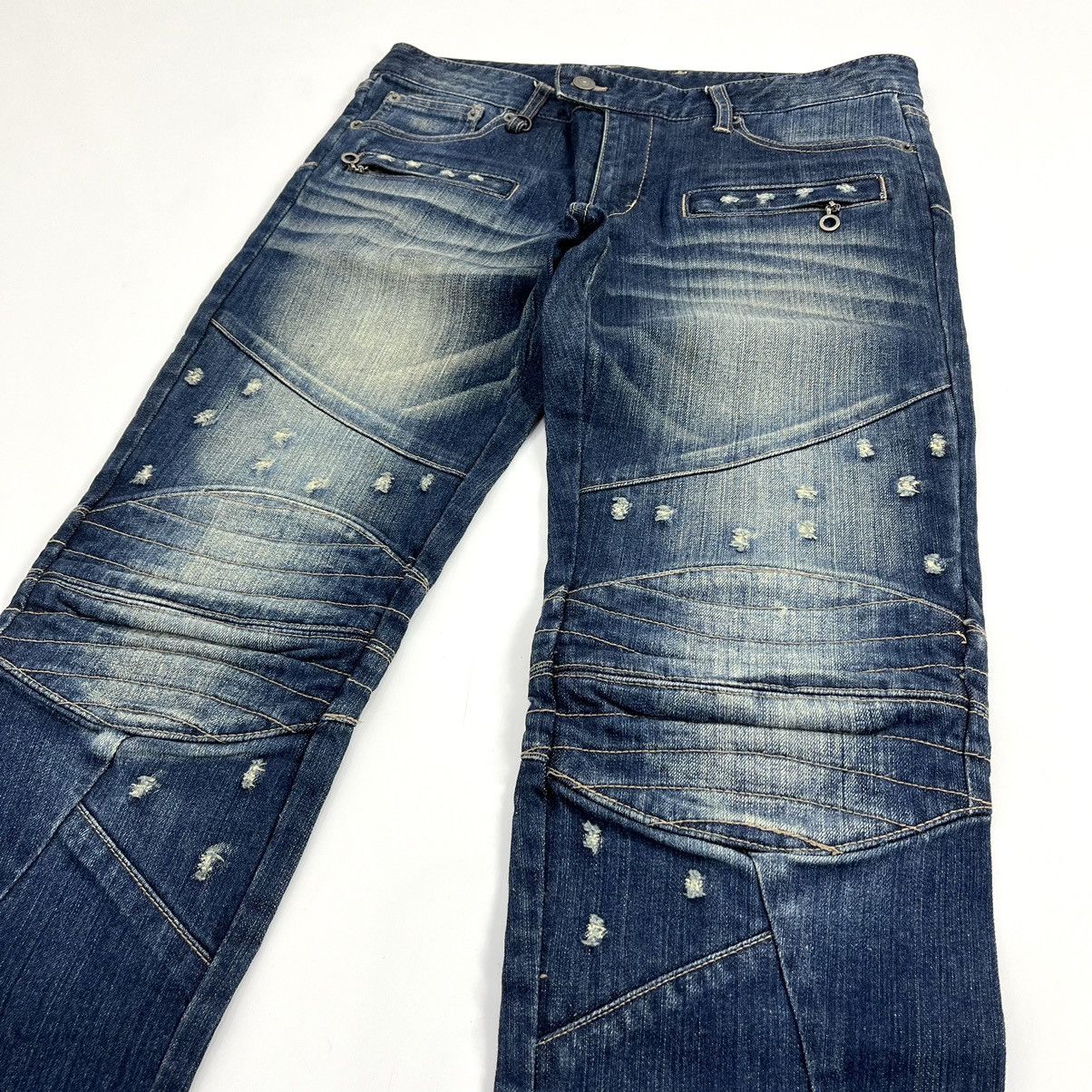 Hysteric Glamour × Japanese Brand × PPFM 2000s PPFM Bikers Multi Zipper Distressed Denim Jeans Size US 34 / EU 50 - 4 Thumbnail