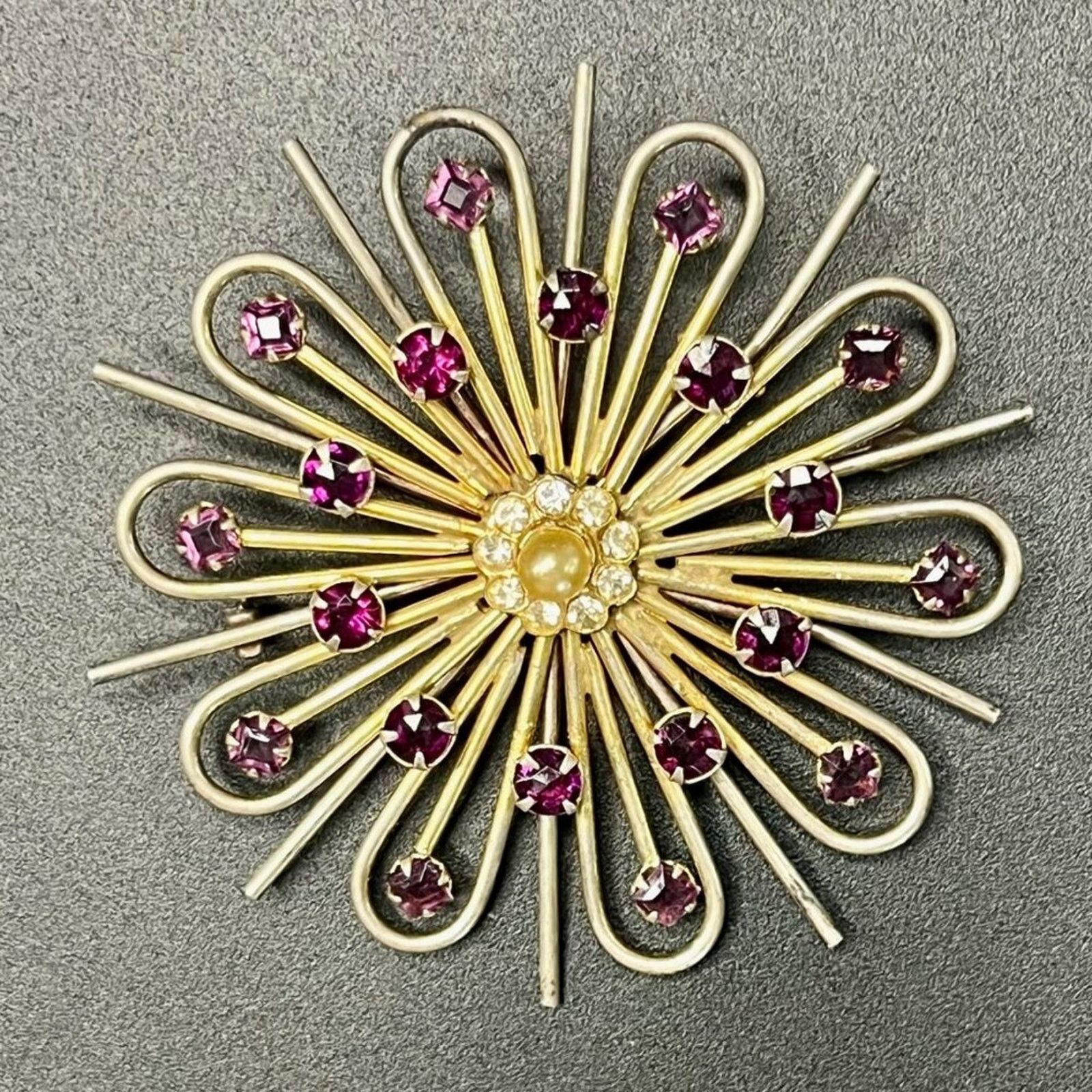 & Other Stories Vintage STERLING Faux Pearl, Purple Rhinestone Brooch Pin Size ONE SIZE - 1 Preview