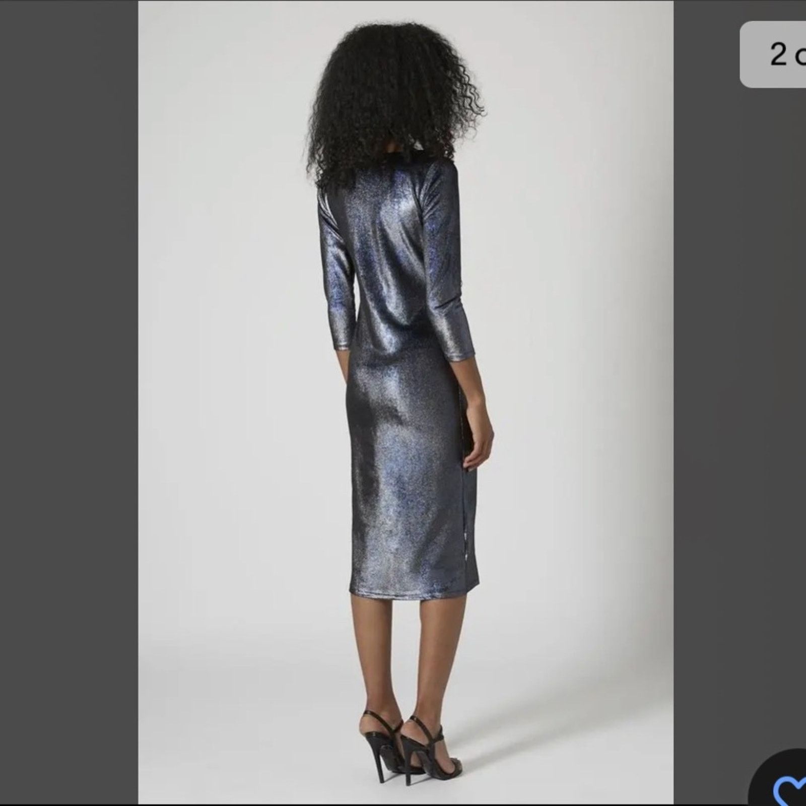 Topshop Topshop Blue Glitter Velvet 3/4 Sleeve Midi Bodycon Dress 6 Size M / US 6-8 / IT 42-44 - 2 Thumbnail