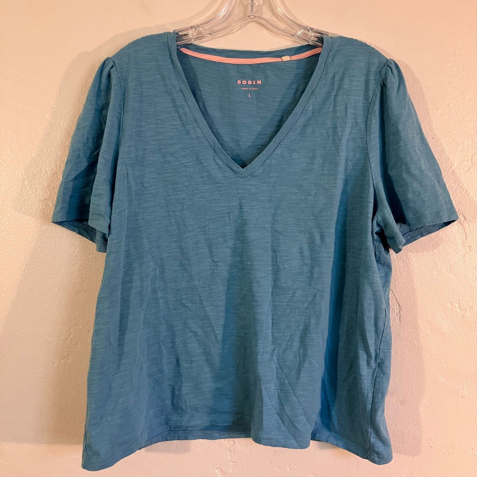 Boden Boden V-Neck Turquoise Blue Short Sleeve T-shirt Size L / US 10 / IT 46 - 1 Thumbnail