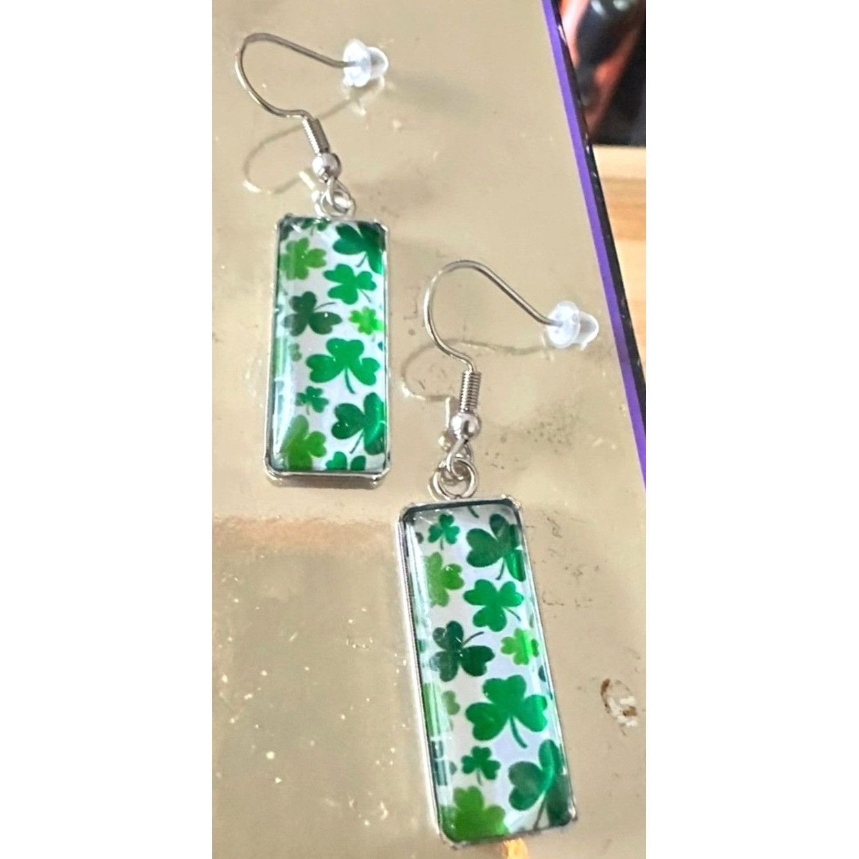 Handmade St Patrick's Day Shamrock Earrings Rectangle Party Parade Fe Size ONE SIZE - 8 Thumbnail