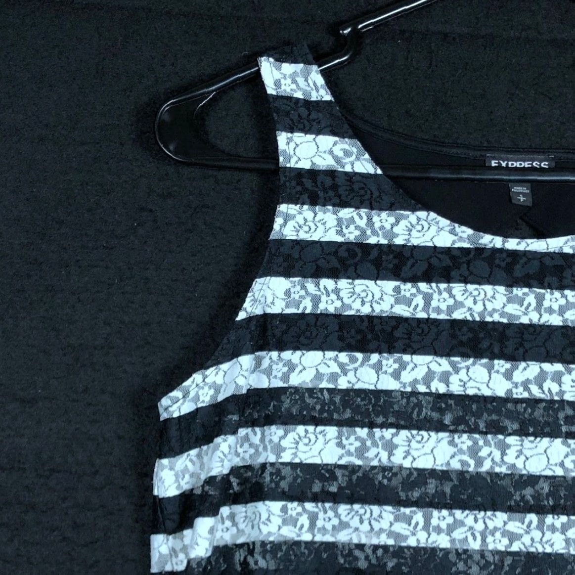 Express Express Womens Tank Black White Lace Striped Sheer Scoop Neck S Size S / US 4 / IT 40 - 4 Thumbnail