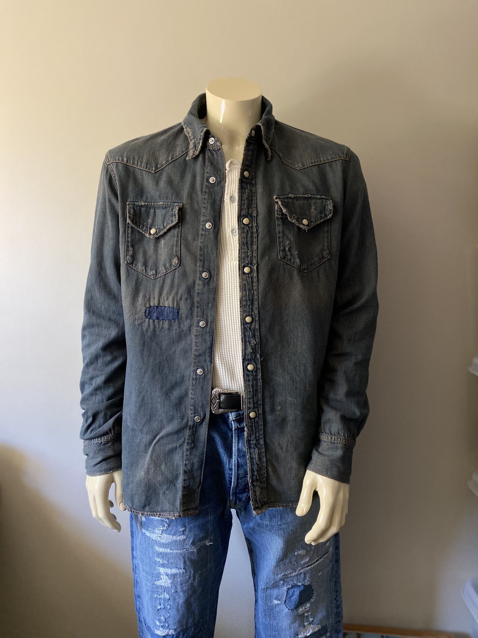 Acne Studios Western Shirt - Worn Clay Blue Denim Size US M / EU 48-50 / 2 - 4 Thumbnail