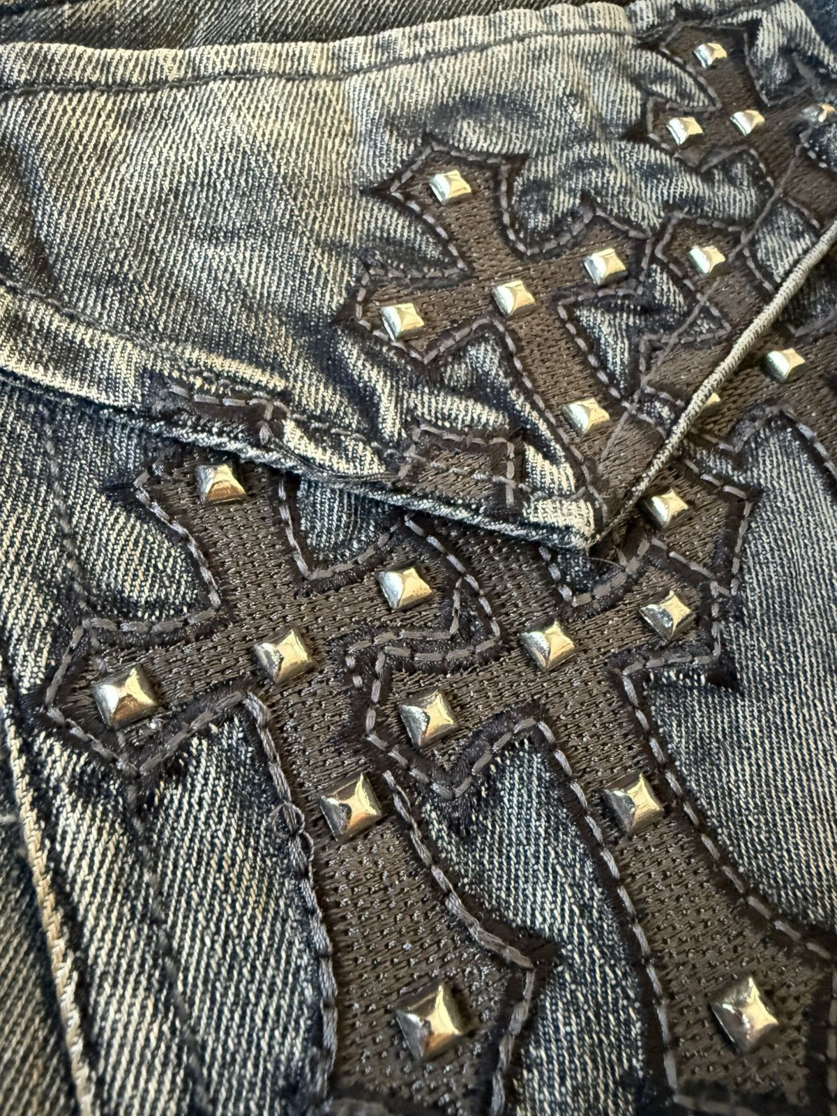 Japanese Brand ✝️ Embroidered Gothic Cross Gray Wash Jeans Pepe Brand Size US 32 / EU 48 - 9 Thumbnail