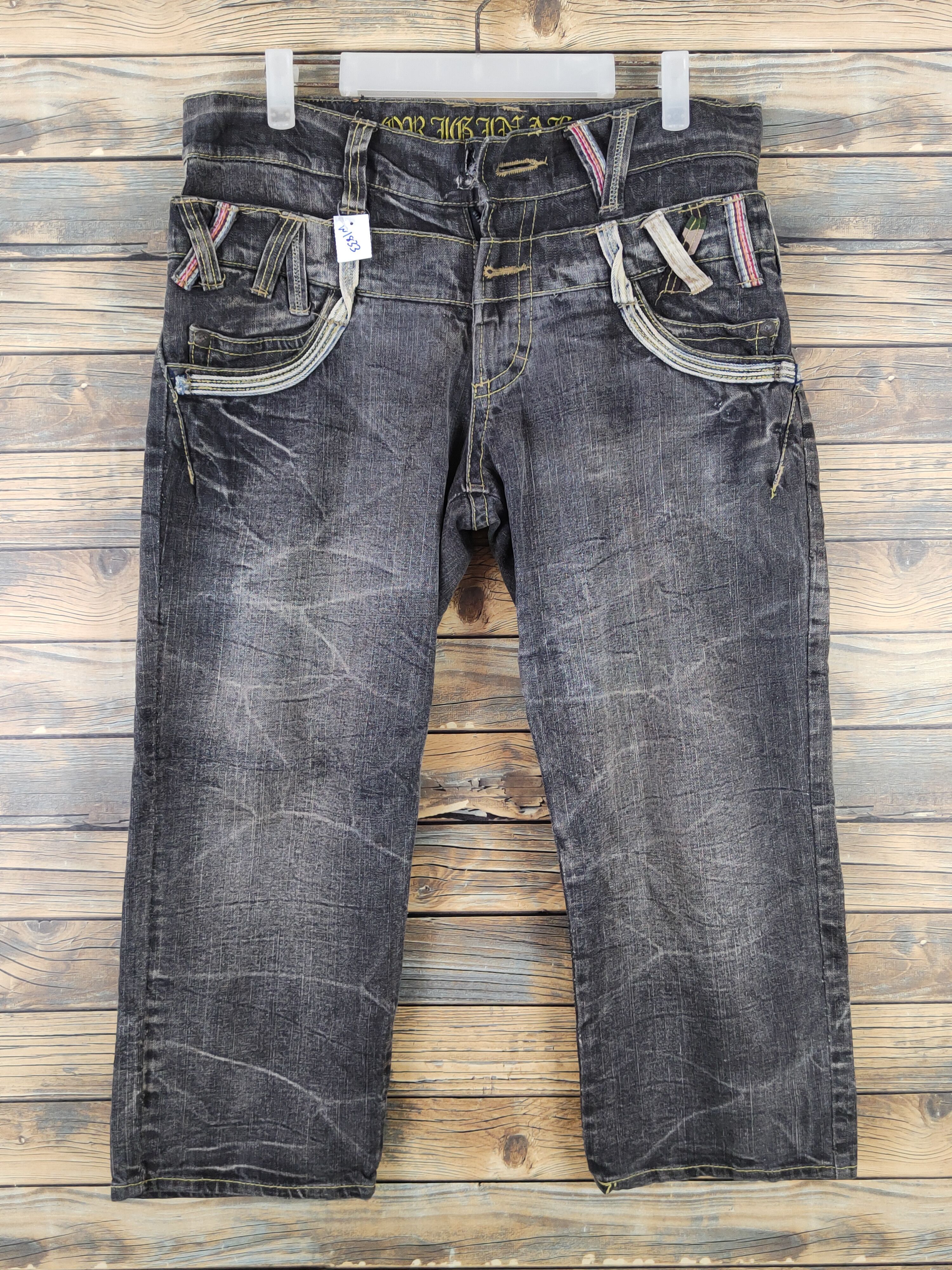 Japanese Brand Original Black Faded Distressed Short Jeans #W1833 Size US 31 - 1 Thumbnail