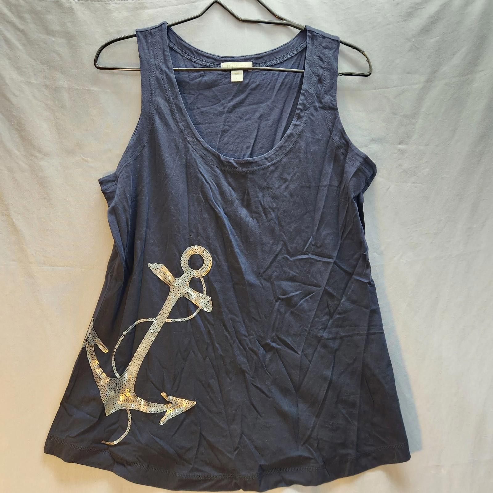 Designer Garnet Hill Sequined Nautical Theme Tank Top Blue Size Large Size L / US 10 / IT 46 - 1 Thumbnail