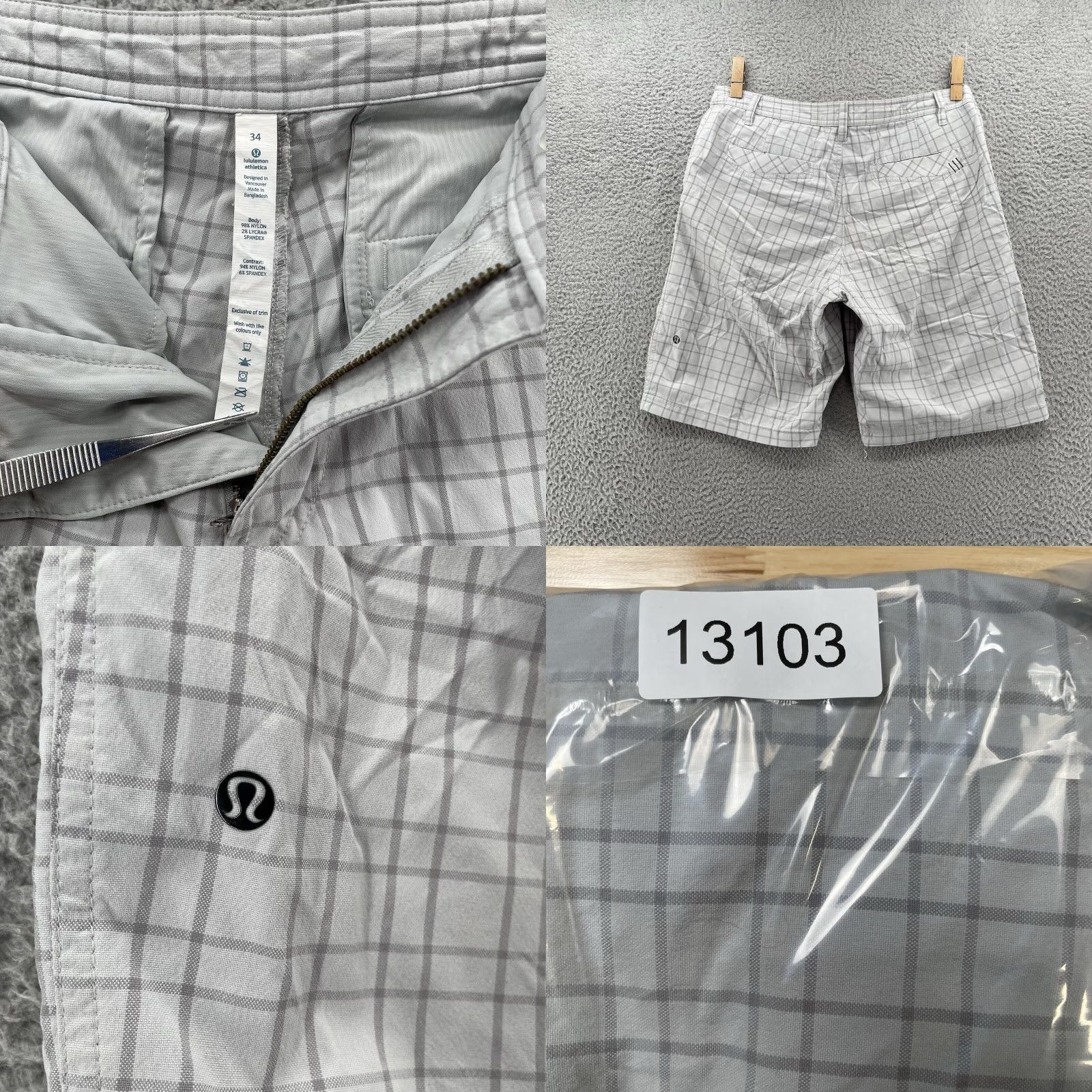 Lululemon **Lululemon Men's White Plaid Stretch Shorts 32x9** User: Lululemon Men's White Plaid Stretch Shorts 32x9 Size US 32 / EU 48 - 8 Thumbnail