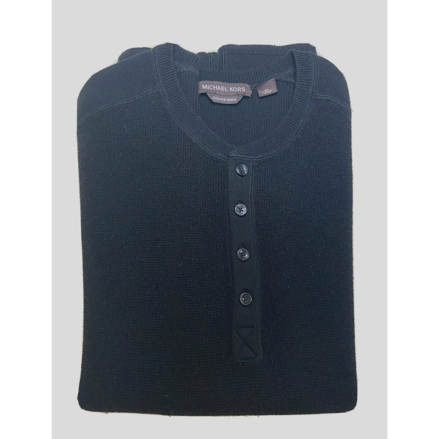 Michael Kors Michael Kors XL Black Merino Wool Crew Neck Henley Sweater Size US XL / EU 56 / 4 - 4 Thumbnail
