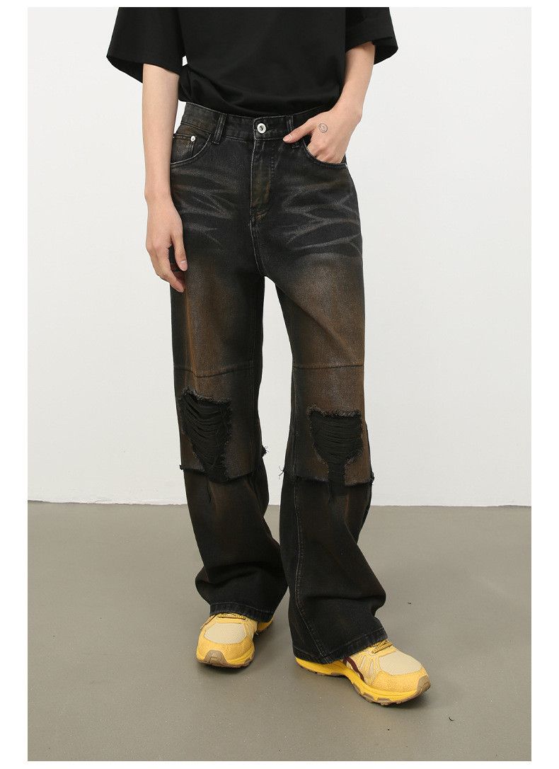Japanese Brand × Vintage High street black American patchwork straight ripped jeans Size US 32 / EU 48 - 3 Thumbnail