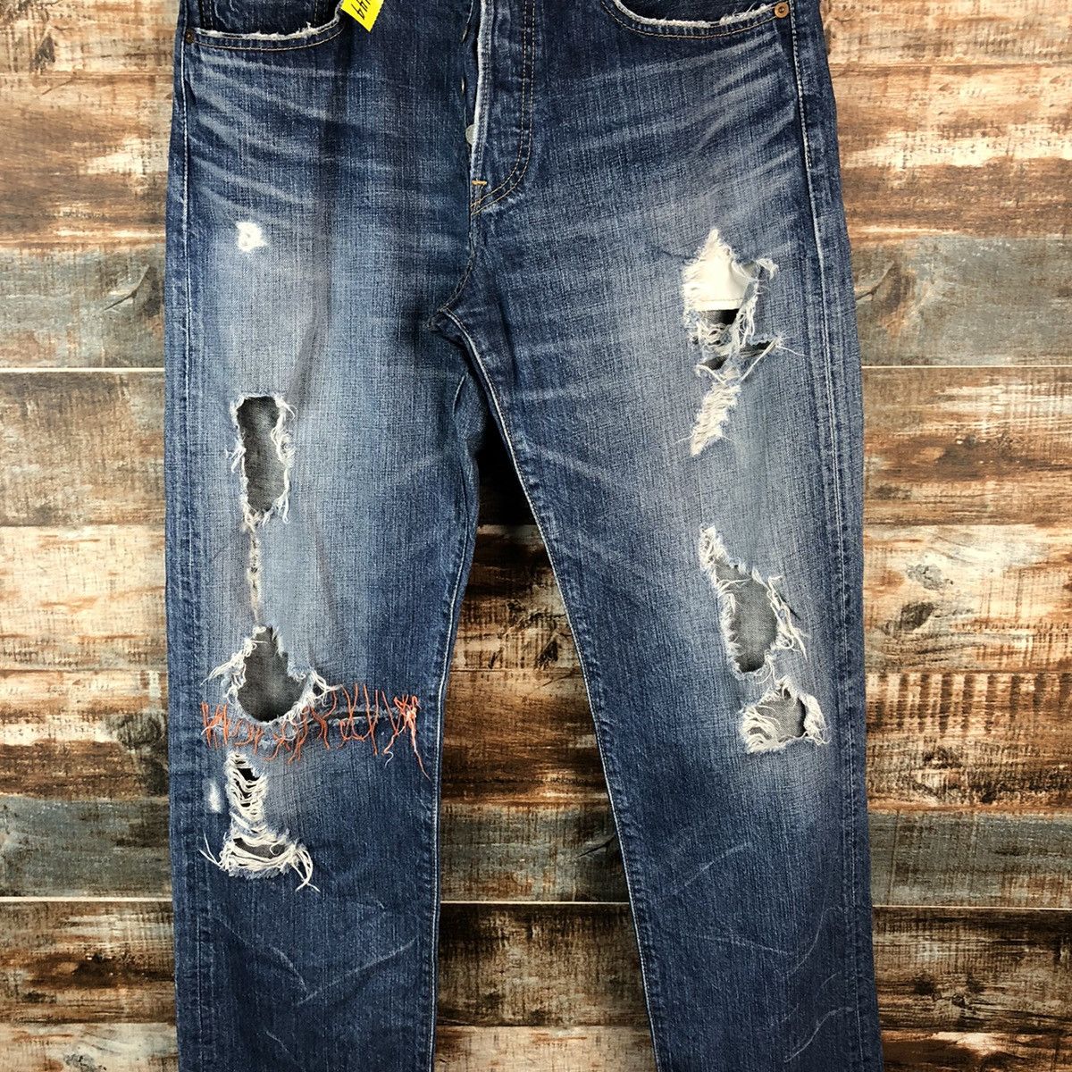 Levi's DL Levis 501 Blue ripped Distressed Denim Pants #C144 Size US 32 / EU 48 - 5 Thumbnail