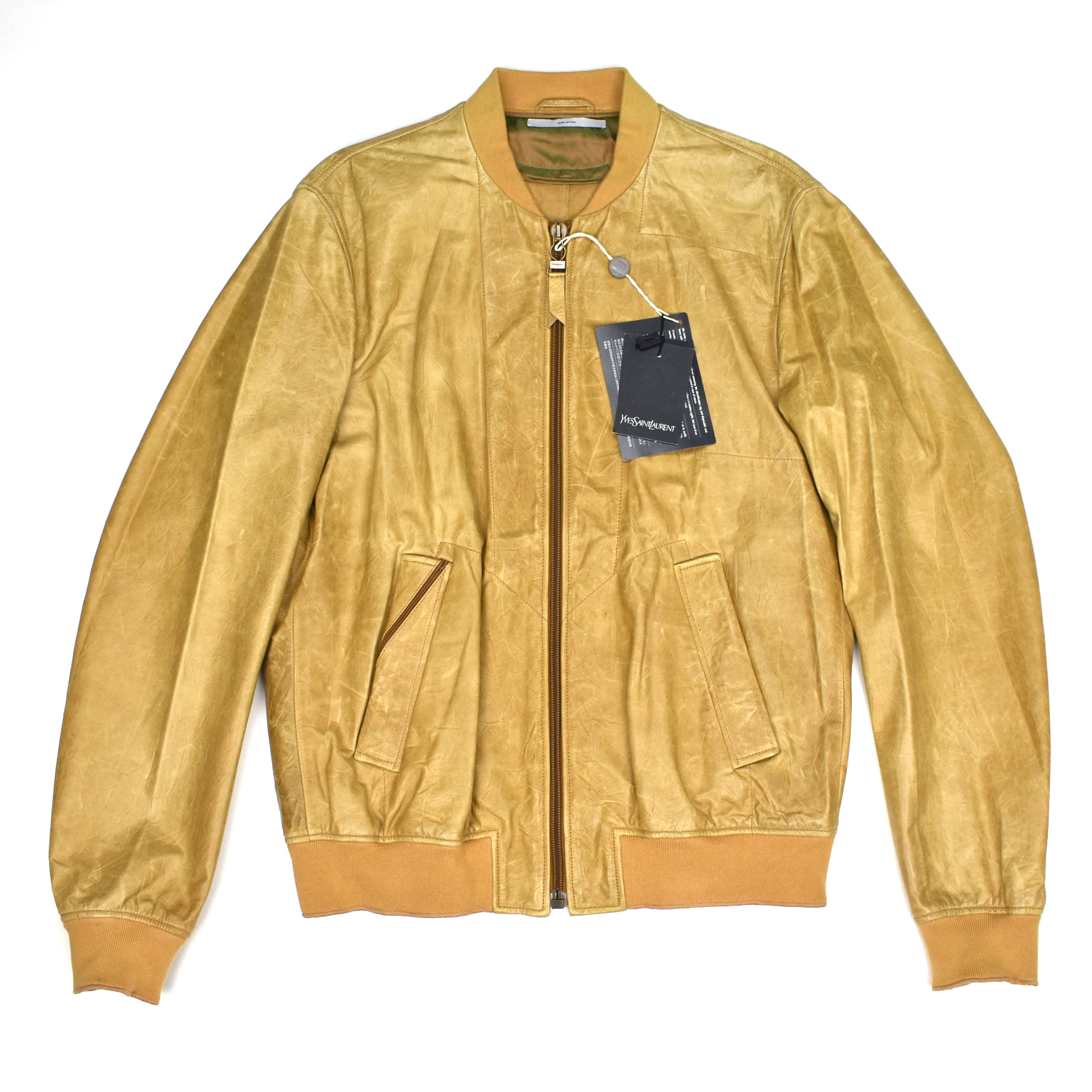 Pre-owned Saint Laurent $4.5k Stefano Pilati Ysl Distressed Leather Bomber Jacket In Tan
