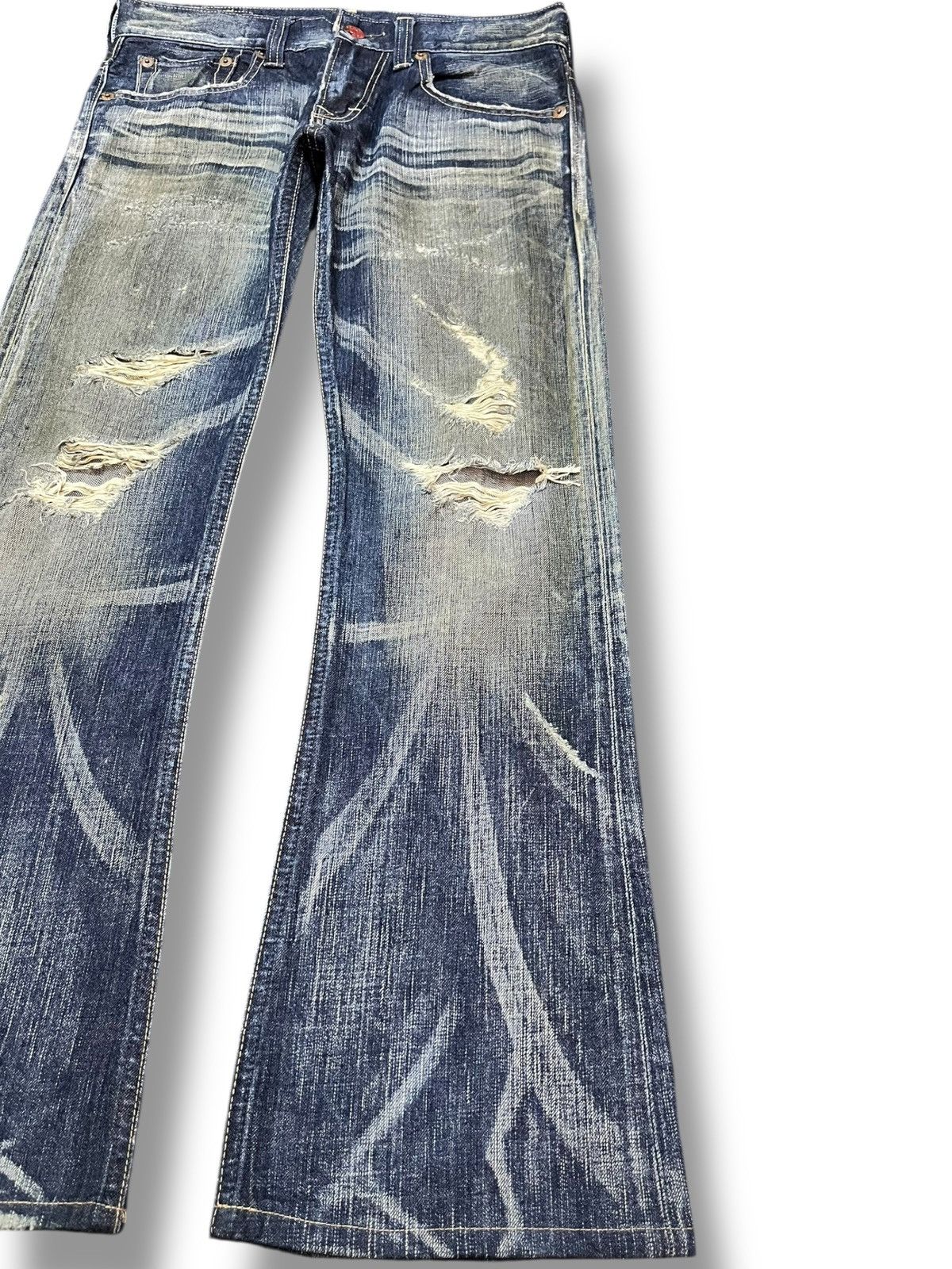 Edwin Vintage Edwin 503 Bluetrip Flare Mudwash Whiskers Denim Size US 31 - 4 Thumbnail