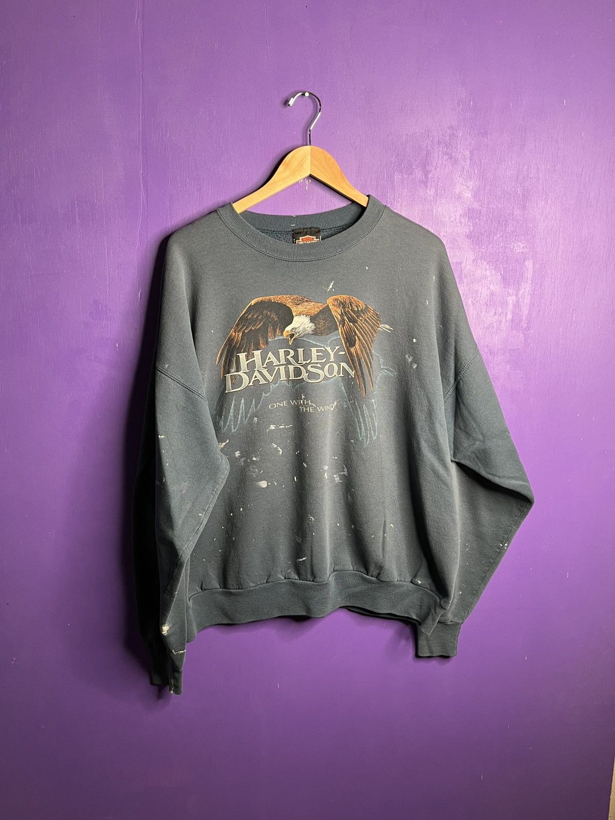 Harley Davidson × Vintage Vintage 90s Harley Davidson Eagle paint splatter crewneck Size US XXL / EU 58 / 5 - 1 Thumbnail