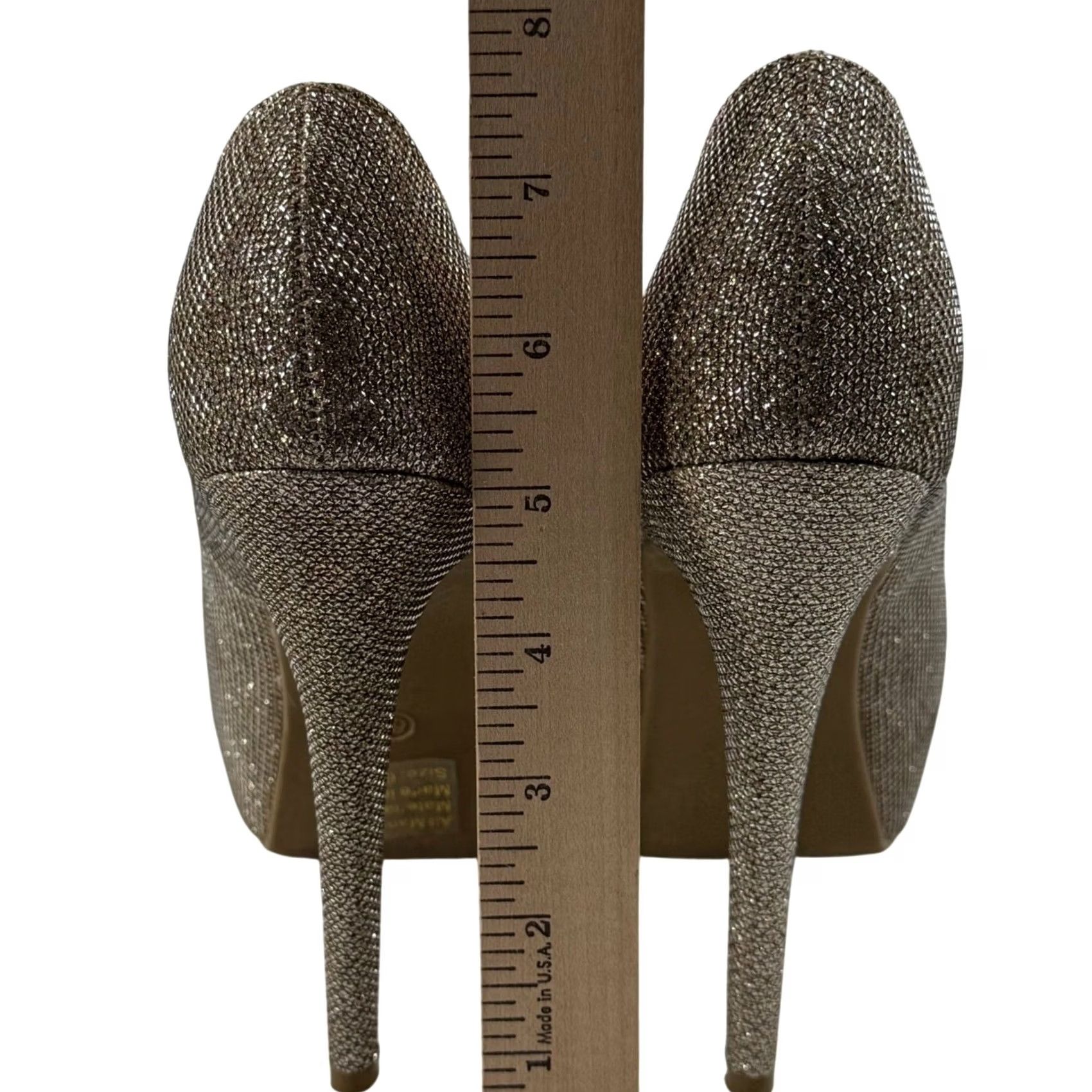 Vintage SHI By Journeys Gold Glitter Peep Toe Platform Pump Stiletto Heel Formal Y2K Prom Wedding Women 6.5 US 6.5 UK 39.5 EU Size US 7 / IT 37 - 5 Thumbnail