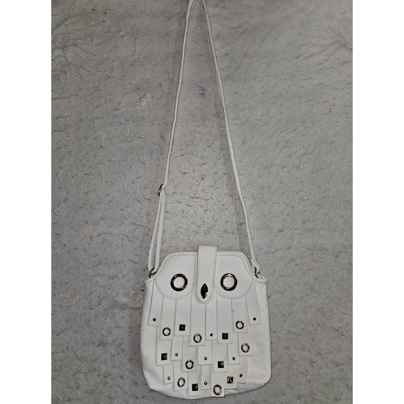 Vintage VINTAGE Rara Avis by Iris Apfel Handbag Owl Purse White With Gold Accents Beaded Faux Leather Womens M Bag Size ONE SIZE - 2 Thumbnail