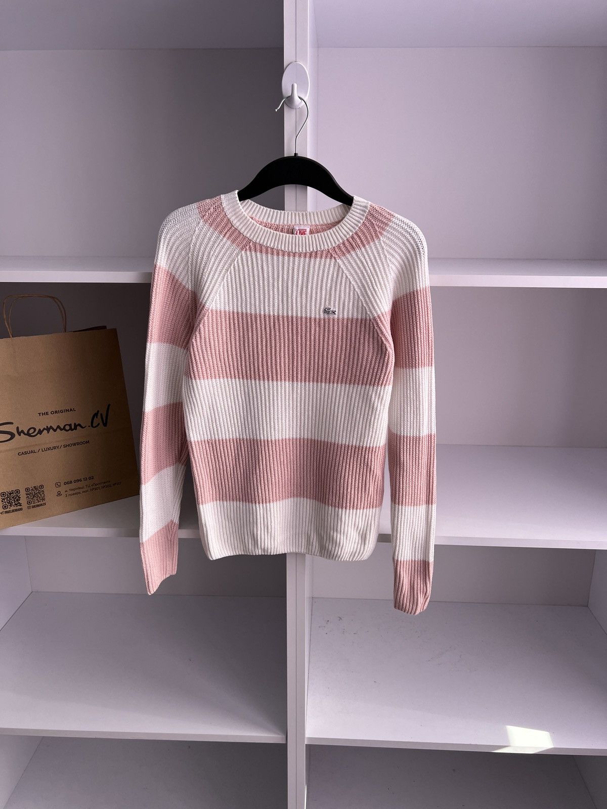 Lacoste × Vintage Vintage Lacoste Live Women’s Striped Knitted Warm Sweater Size XS / US 0-2 / IT 36-38 - 2 Thumbnail