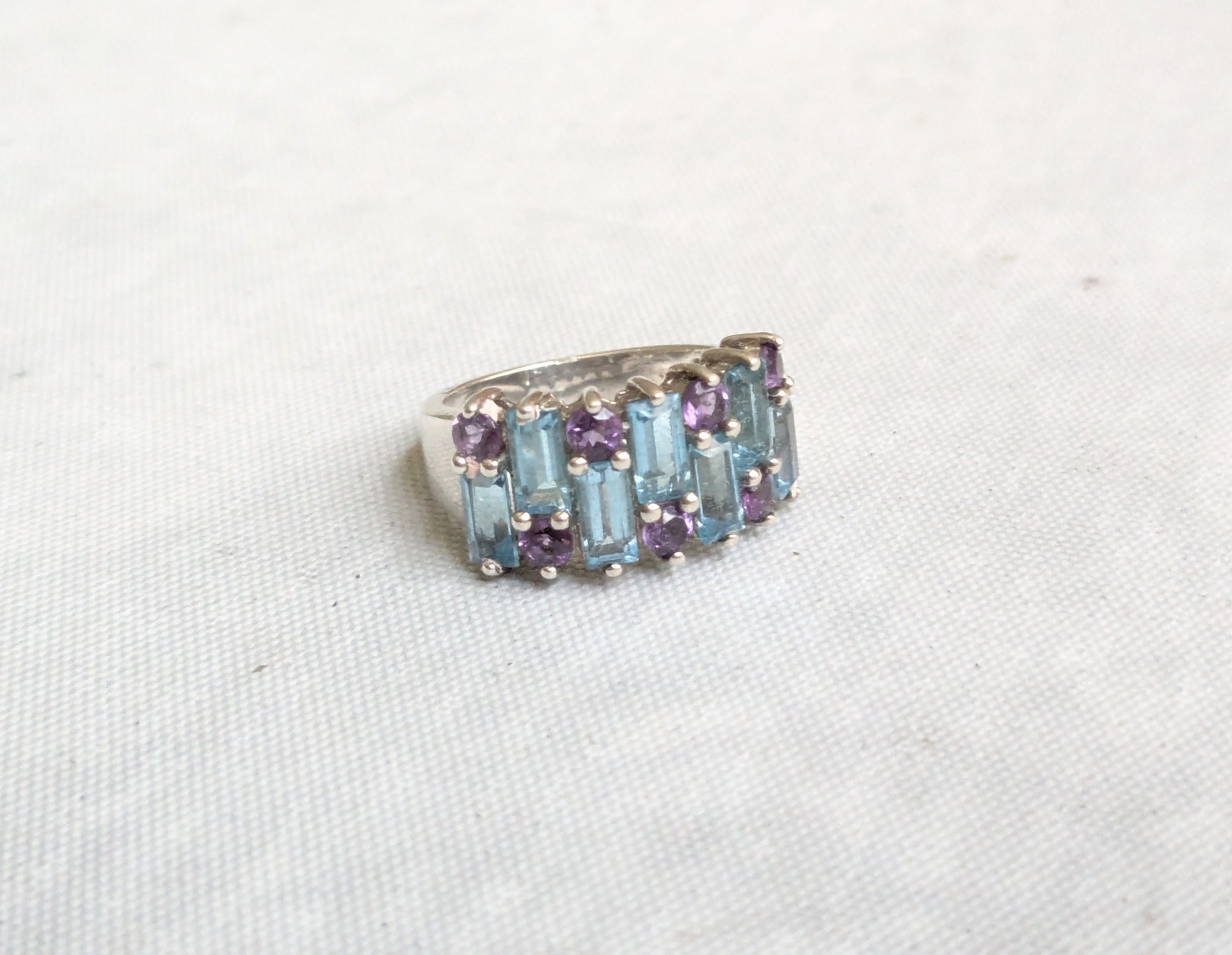 Jewelry Sterling Silver Ring Blue Topaz Amethyst Size 6 Size ONE SIZE - 2 Thumbnail