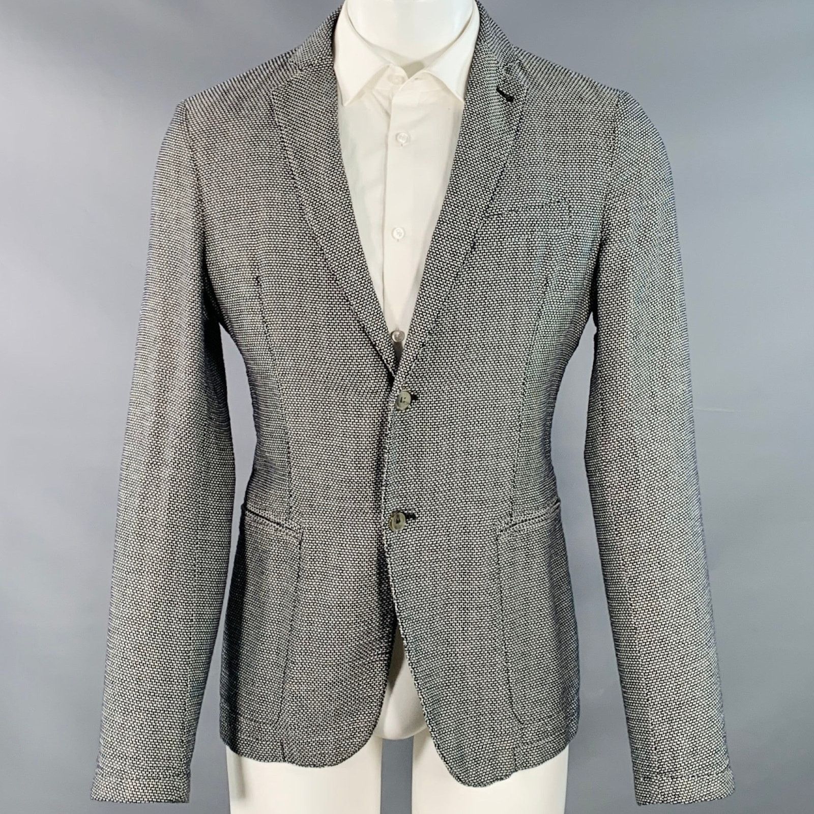 Armani Collezioni Size 40 Black White Textured Polyester Blend Sport Coat Size 40R - 1 Thumbnail