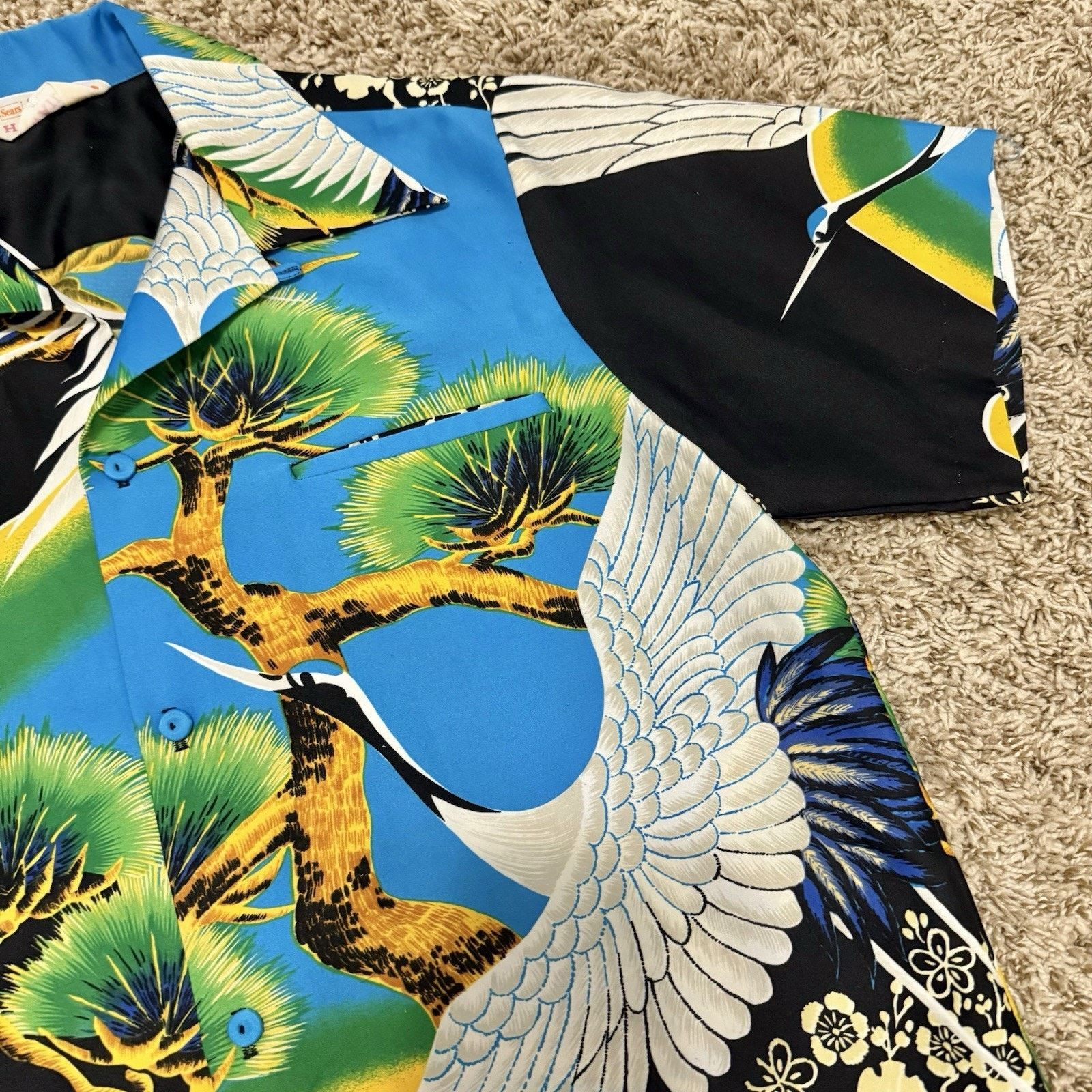 Sears × Vintage Vintage 70’s Hawaiian Japanese Cranes Button Up Camp Shirt Size US L / EU 52-54 / 3 - 6 Thumbnail