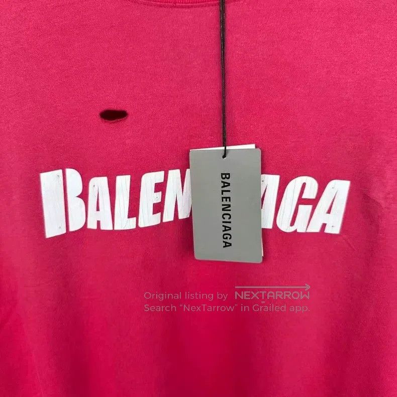 Balenciaga Balenciaga Red Big Ripped Distressed Short Sleeve Size US S / EU 44-46 / 1 - 3 Thumbnail