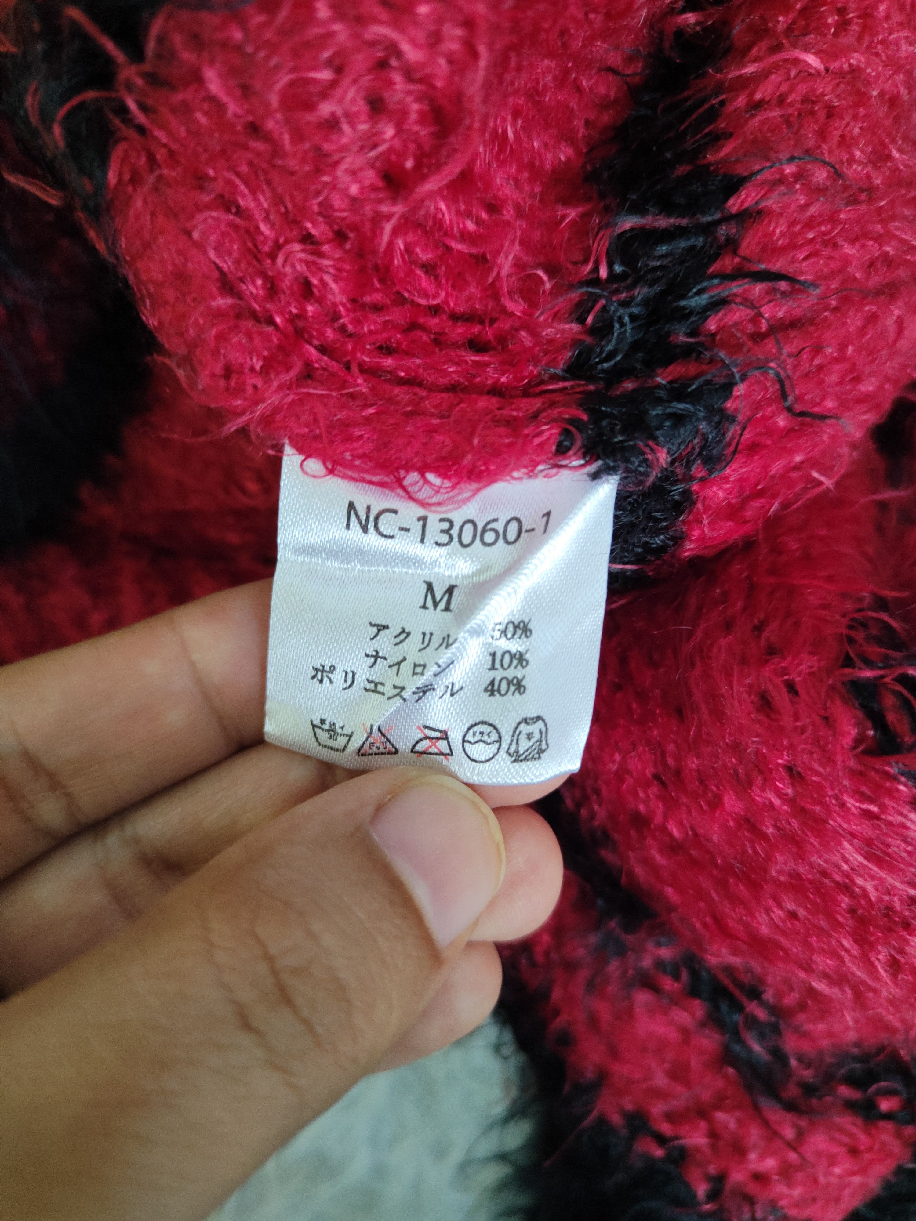 Japanese Brand DL Real X Red Black shaggy Fur Mohair Knitwear #46-1005 Size M / US 6-8 / IT 42-44 - 11 Thumbnail