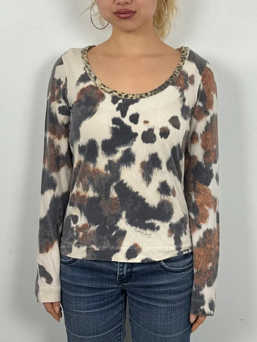 Just Cavalli SS2004 Cavalli Cow Print Movement Longsleeves Size S / US 4 / IT 40 - 2 Thumbnail