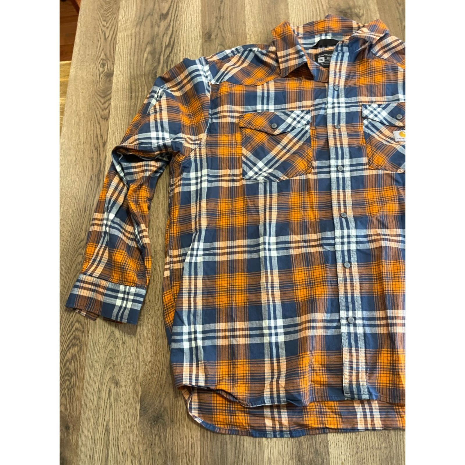 Carhartt Carhartt Shirt 2XL Button-Up Plaid Relaxed Fit Men’s Blue White Orange Multicolor Long Sleeve Casual Mens Size US XXL / EU 58 / 5 - 3 Thumbnail