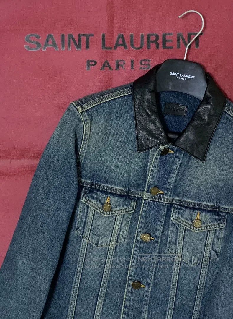 Saint Laurent Paris Saint Laurent Paris Blue Lamb Leather Basic Denim Jacket Size US S / EU 44-46 / 1 - 7 Thumbnail
