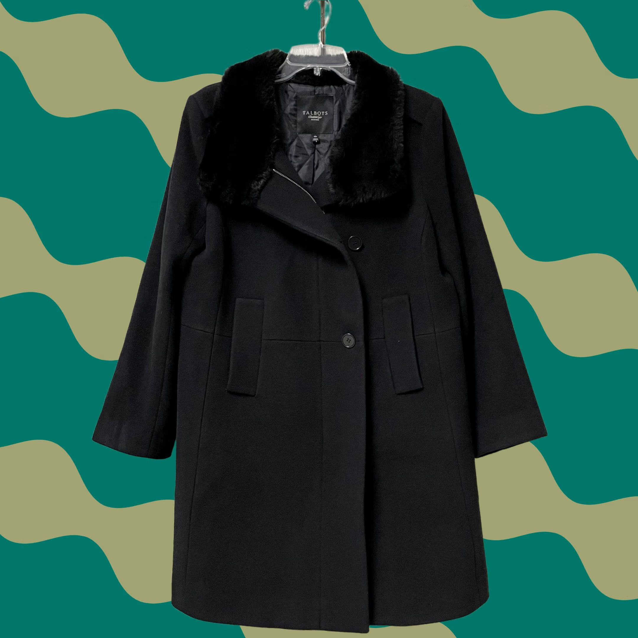 Talbots VINTAGE Talbots Coat Overcoat Wool Blend Faux Fur Collar Zip 14P Black Womens Adult Regular Knee Length Pointed Size XL / US 12-14 / IT 48-50 - 1 Thumbnail