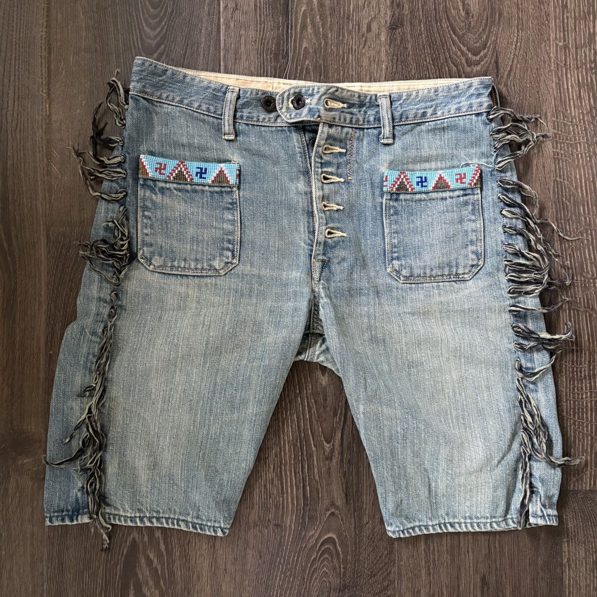 Kapital Kapital Kiro Hirata Beaded Fringe Denim Shorts Size US 30 / EU 46 - 1 Thumbnail