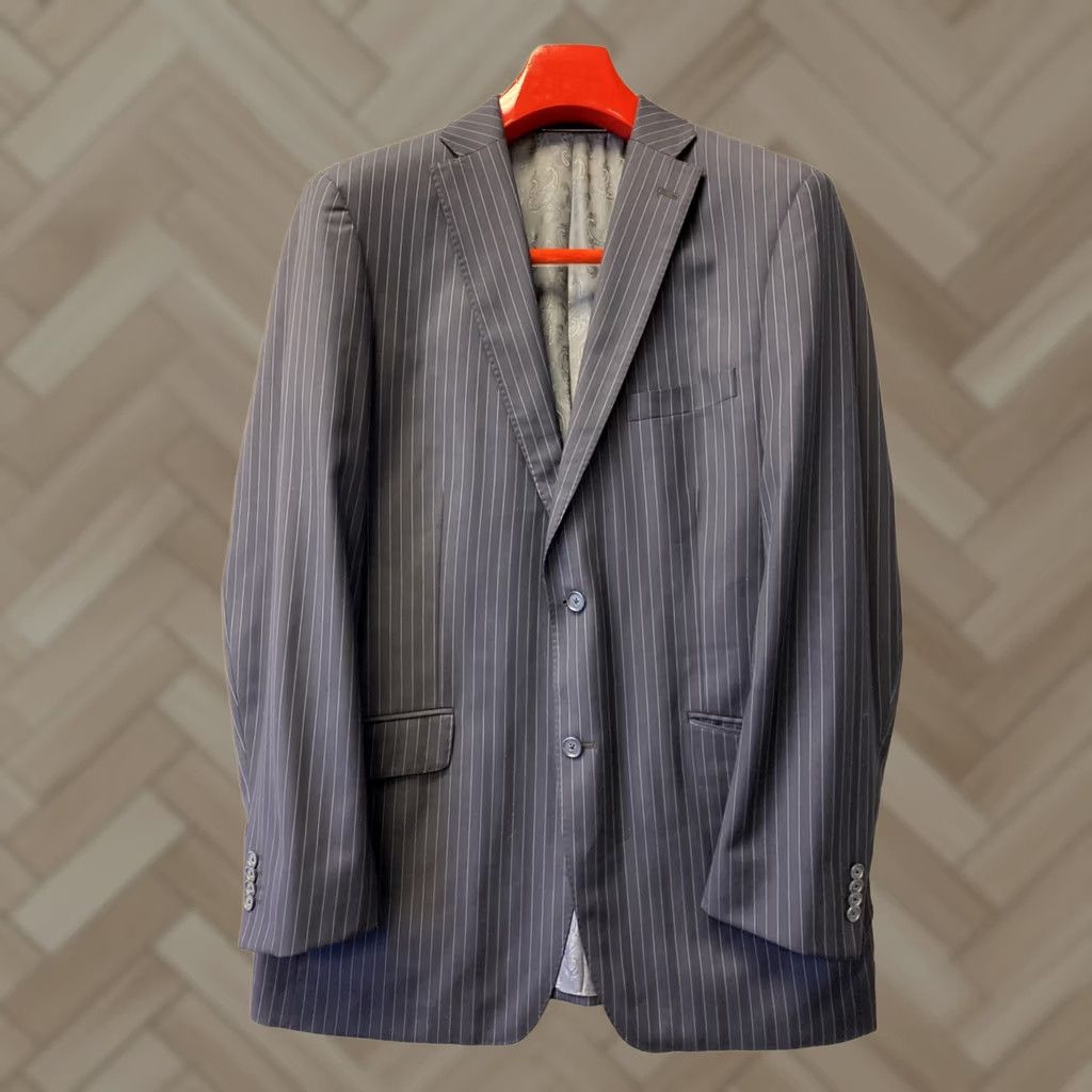 Neiman Marcus Neiman Marcus Sport Coat Blazer 42L Men’s Blue Striped Wool /0745 Size 42R - 1 Thumbnail