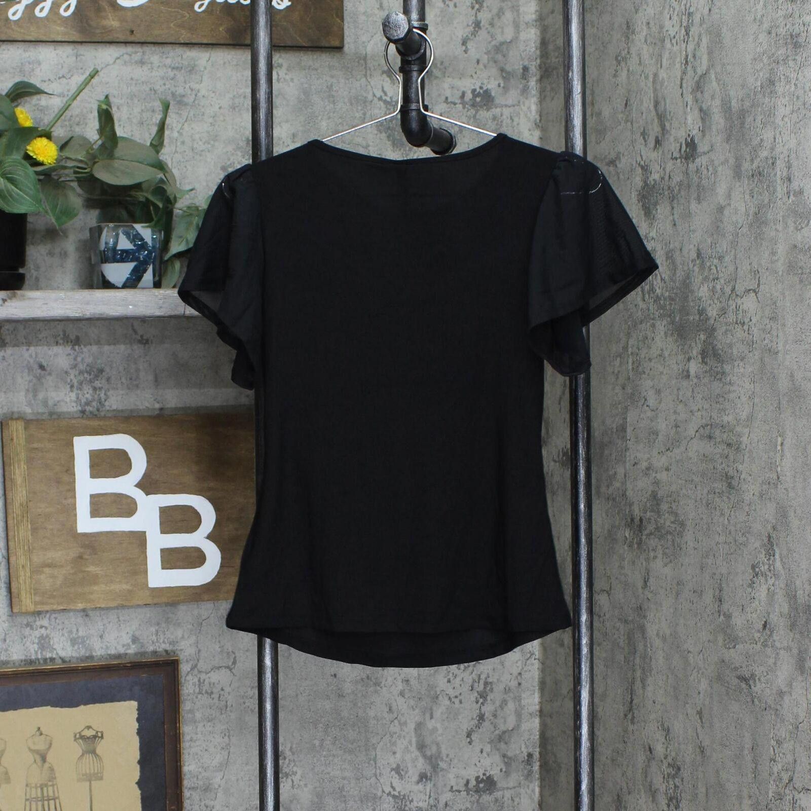 Other NWT Ny Collection Flutter Sleeve Top PITU0042 PS Black Size S / US 4 / IT 40 - 2 Thumbnail