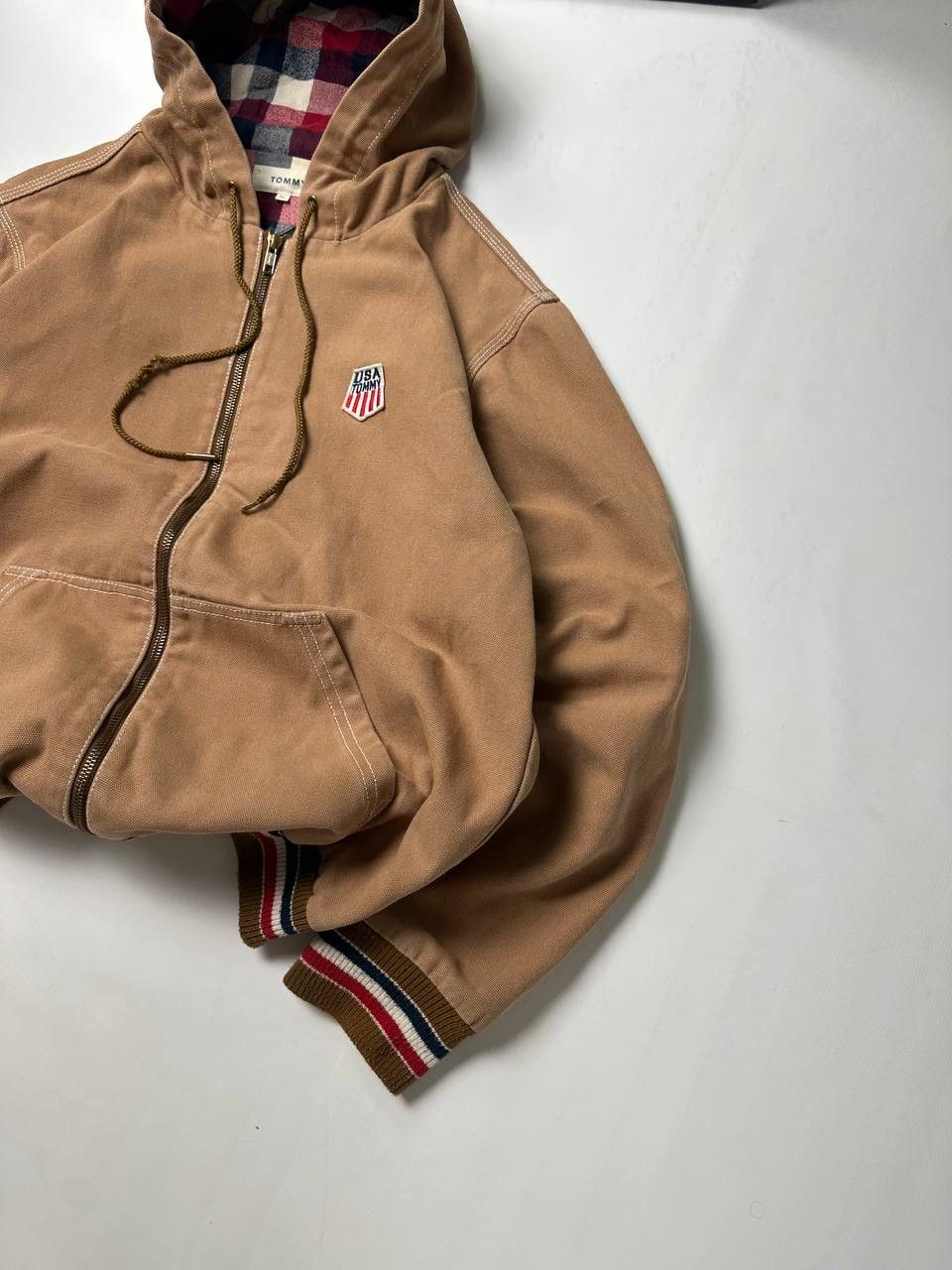 Tommy Hilfiger Vintage Tommy USA Hooded Denim Jacket Japan Vibes Camel Size US L / EU 52-54 / 3 - 3 Thumbnail